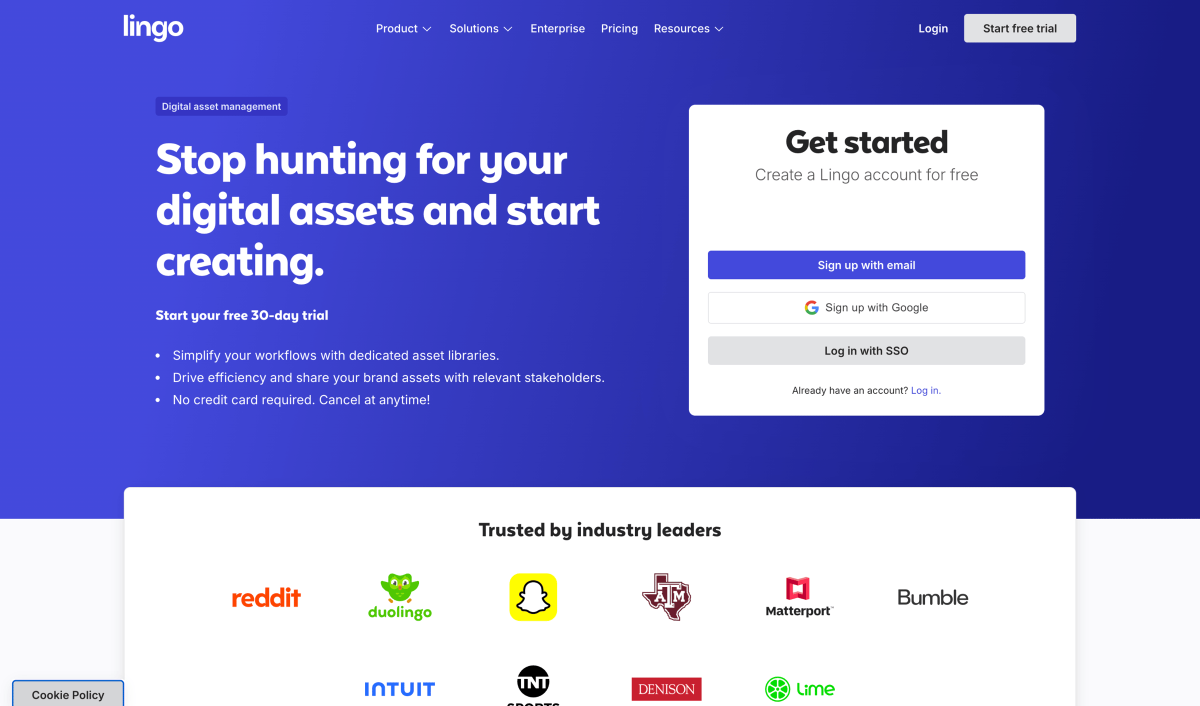 Lingo - Get started screen