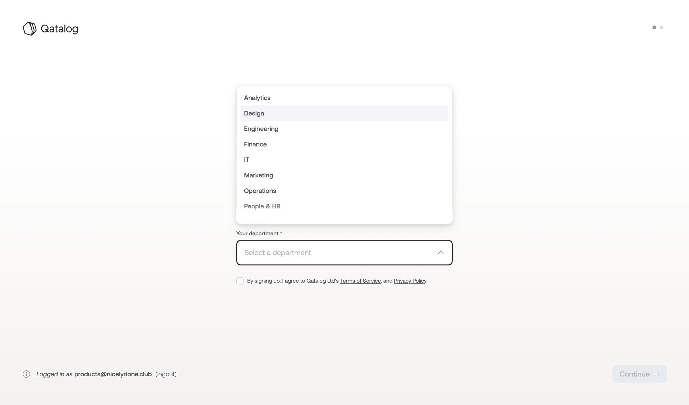 Qatalog screen