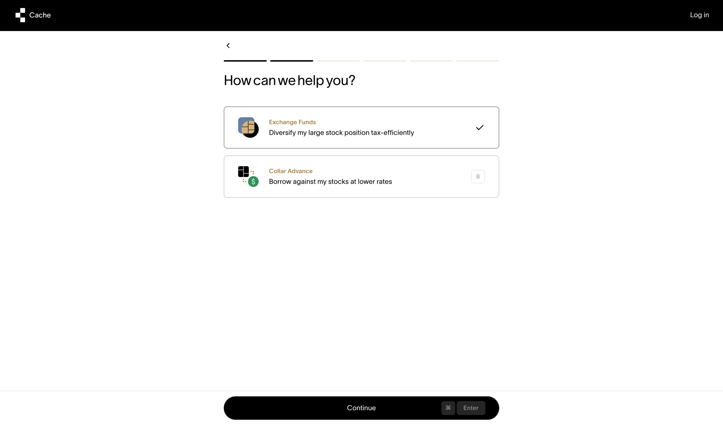Cache - Cache – Get started screen