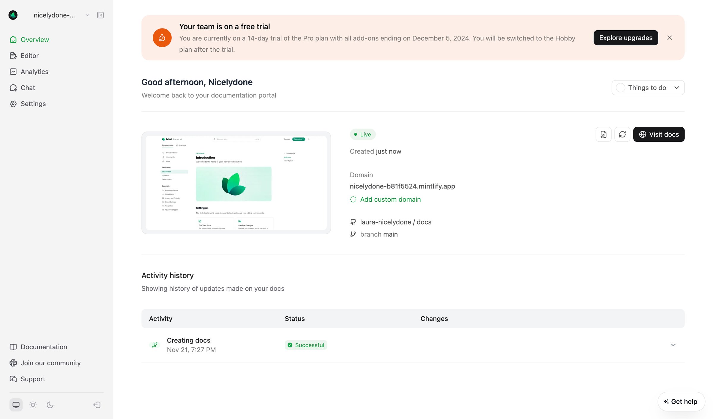 Mintlify - Dashboard - Mintlify screen