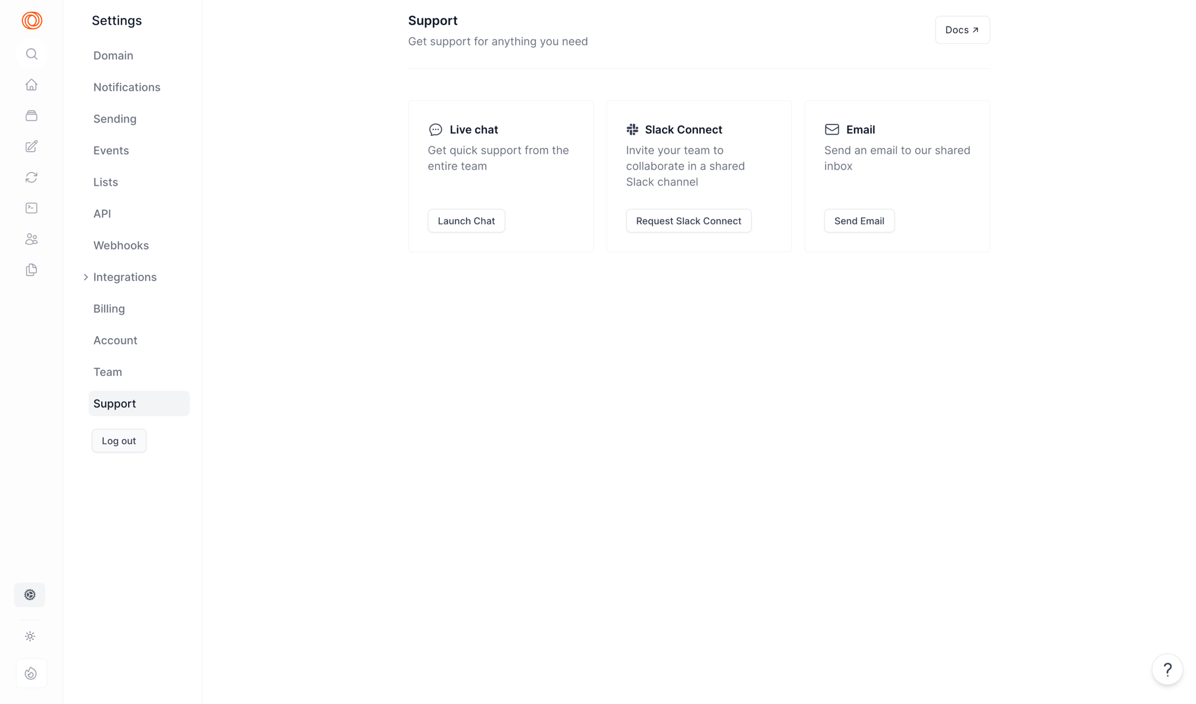 Loops - Settings | Support screen