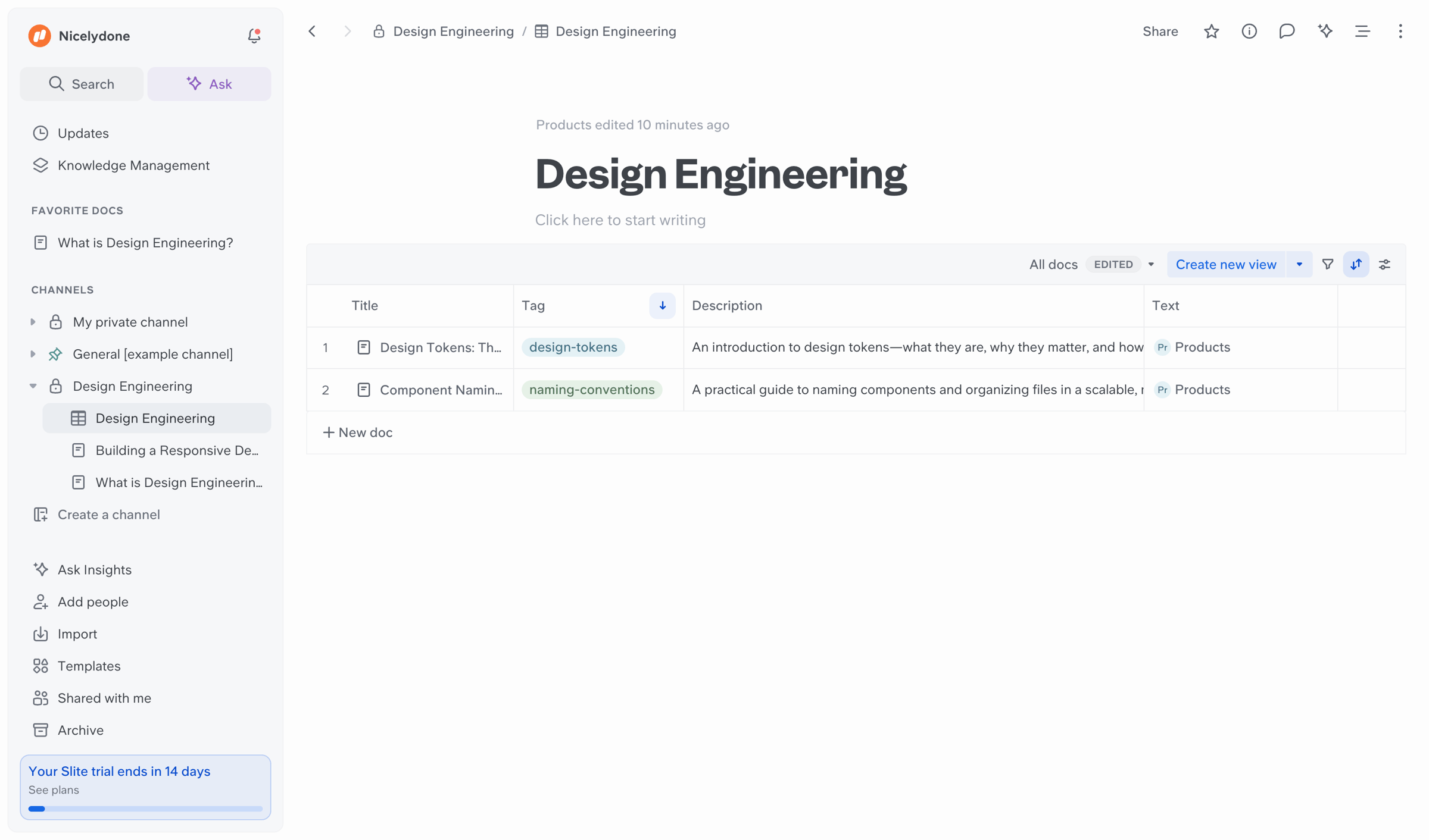 Slite - Design Engineering screen