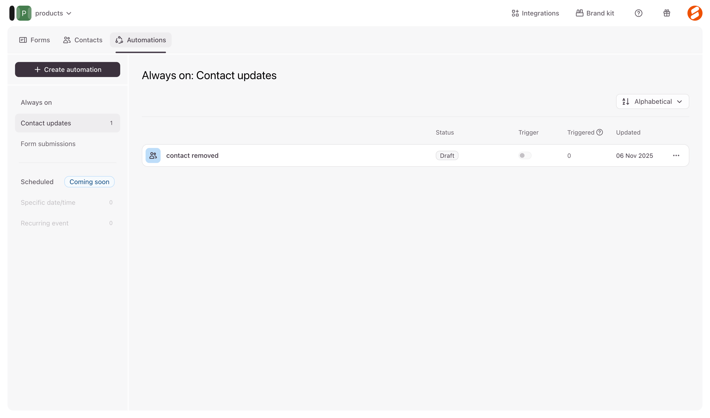 Typeform - Typeform - Automations screen