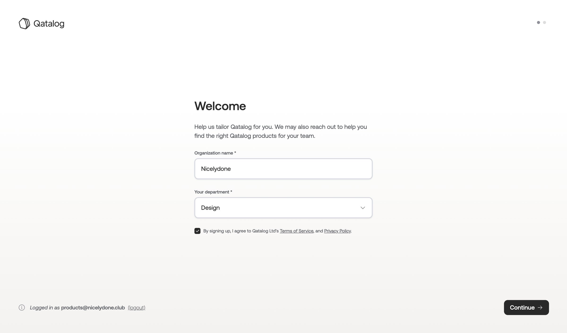 Qatalog screen