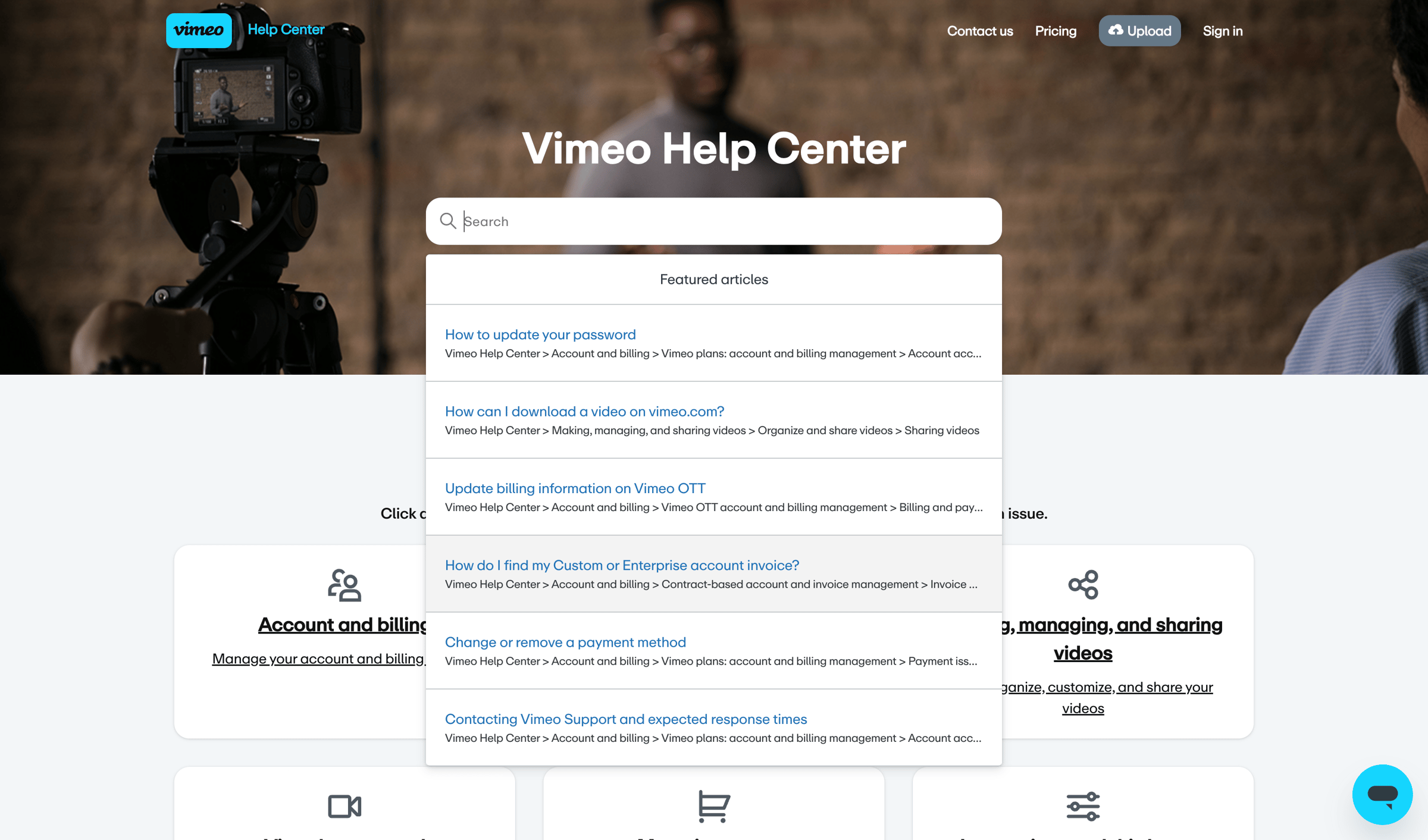 Vimeo - Vimeo Help Center screen
