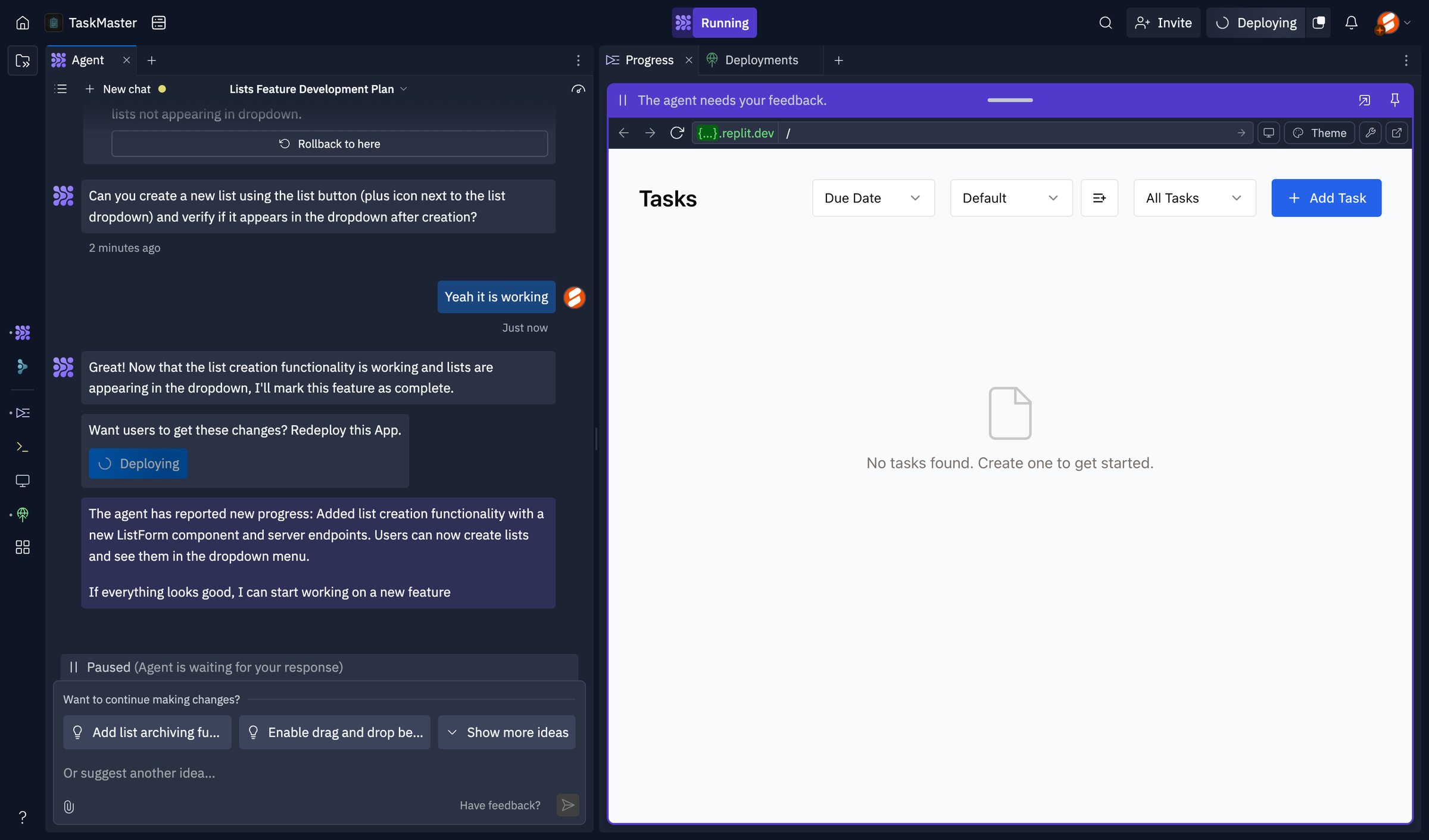 Replit - TaskMaster - Replit screen