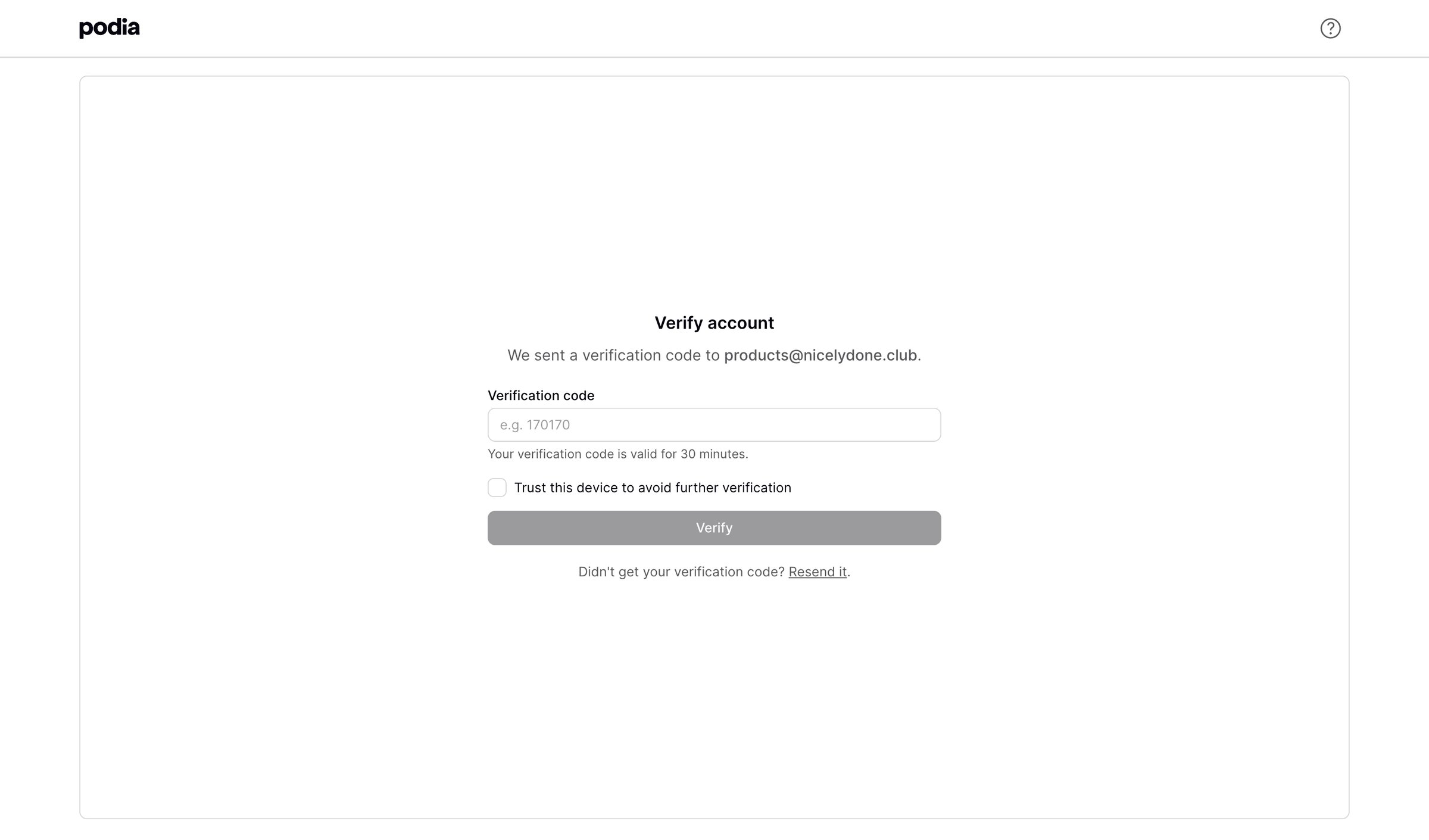 Podia screen