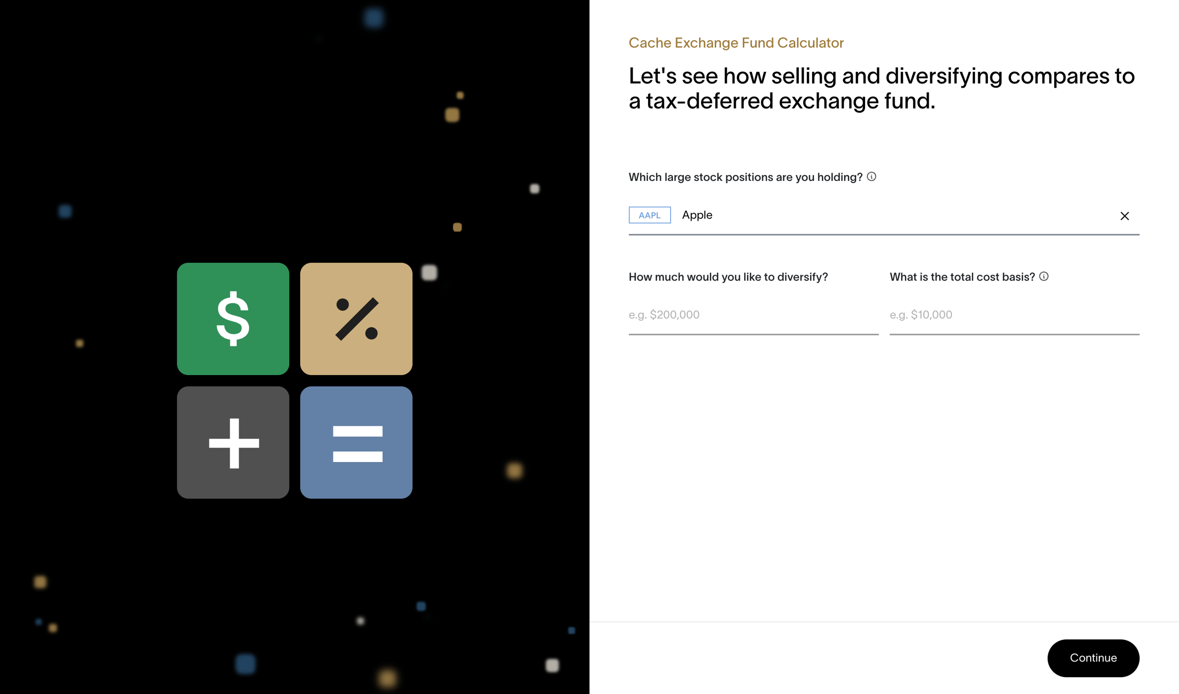 Cache – Simulate the Tax Benefits of an Exchange Fund | Exchange Fund Calculator from Cache