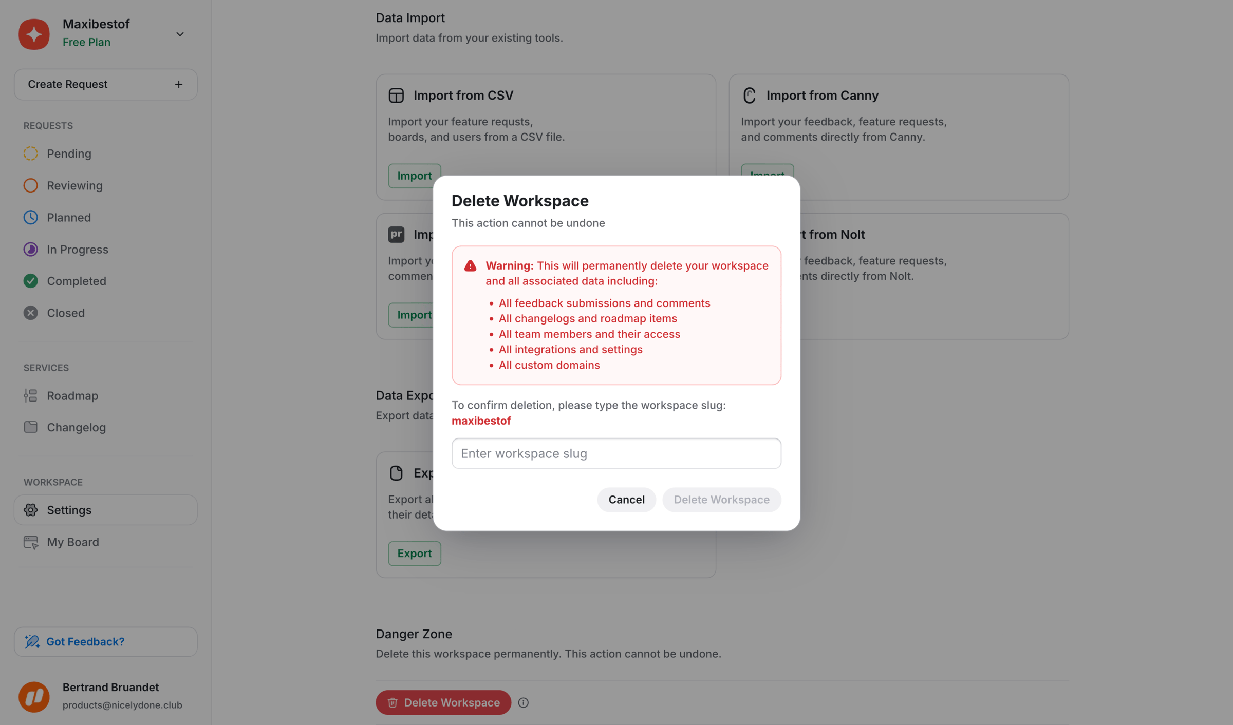 UserJot - Data Settings | UserJot screen