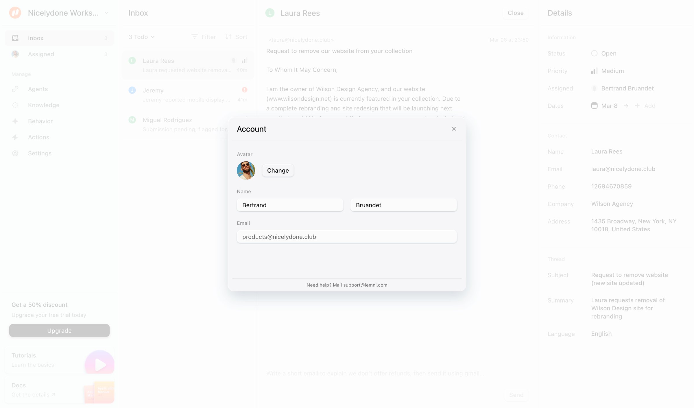 Lemni - Inbox › Laura Rees screen