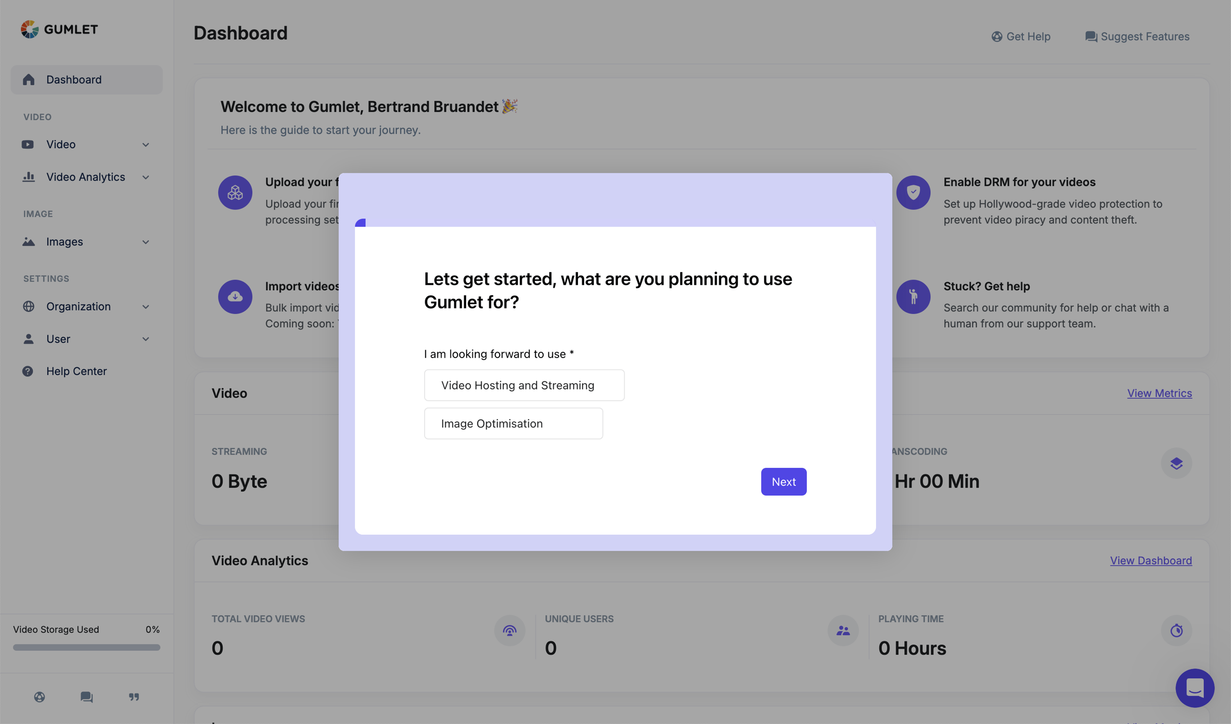 Gumlet - Dashboard - Gumlet screen