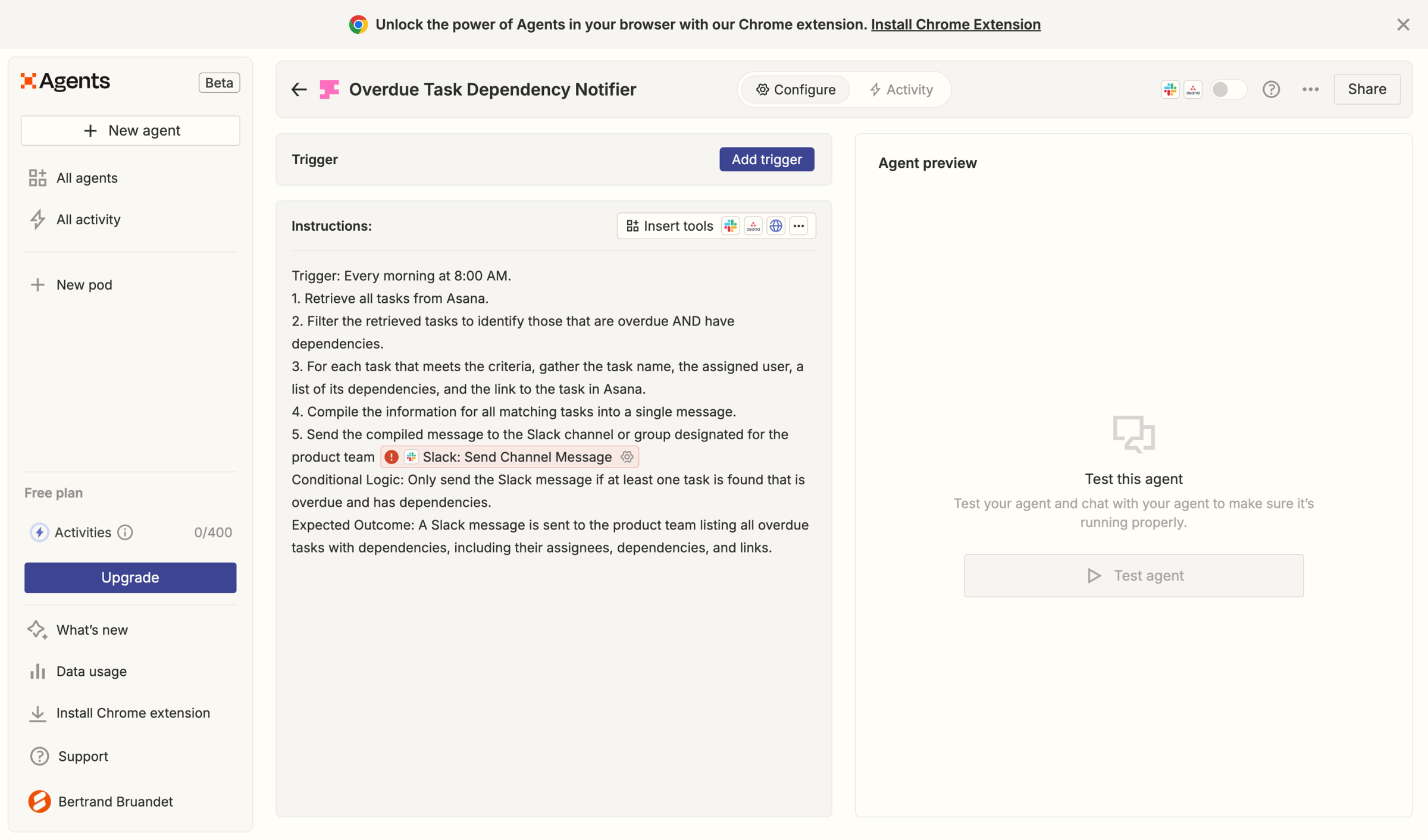 Zapier - Overdue Task Dependency Notifier | Zapier Agents screen