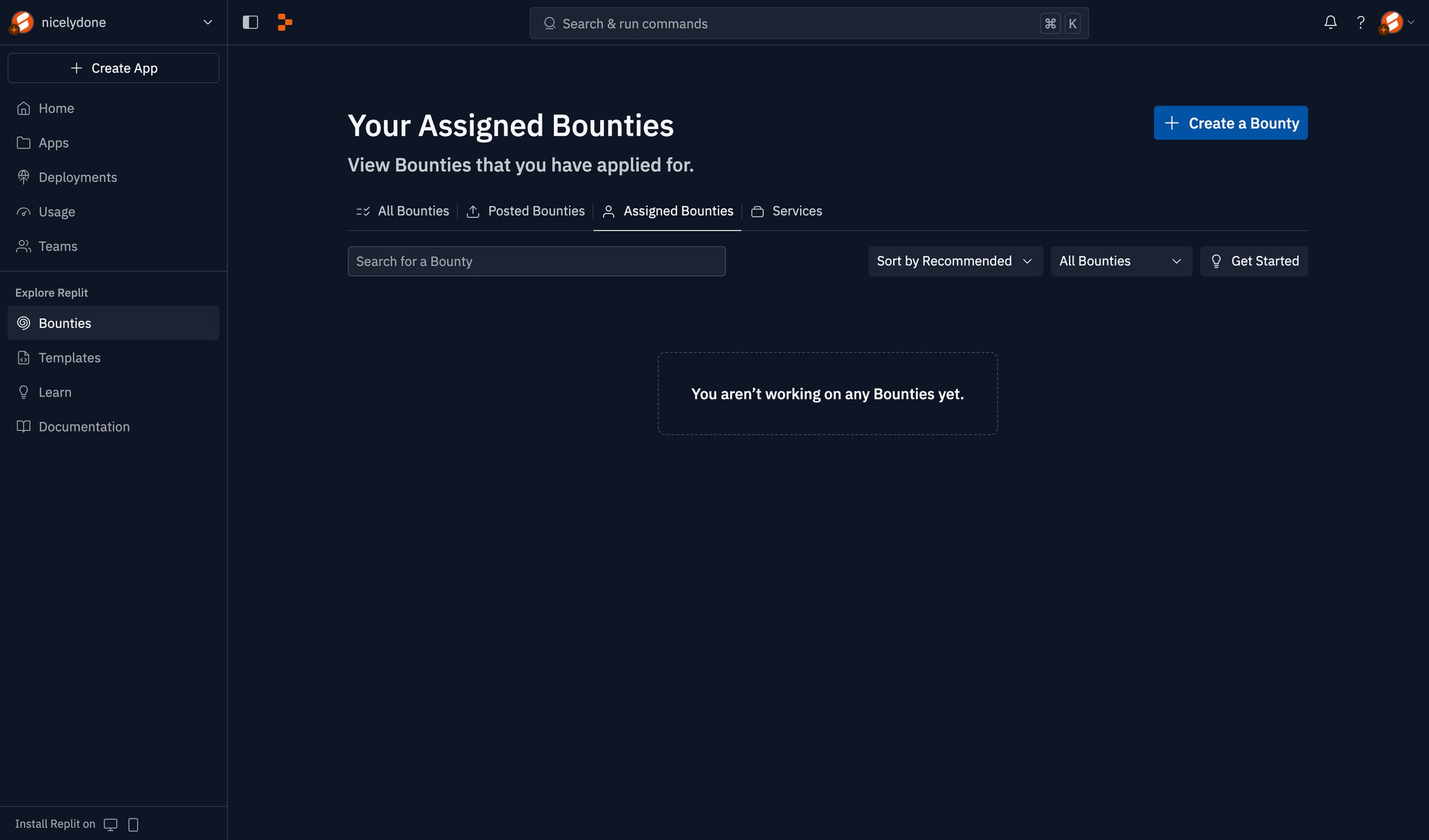 Replit - Your Assigned Bounties - Replit screen