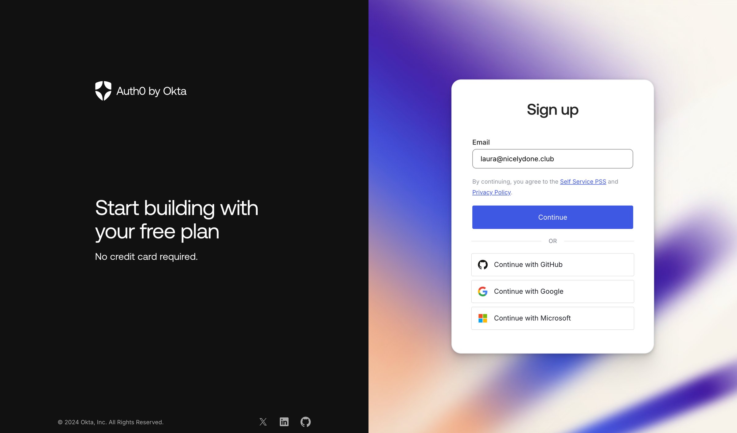 Auth0 - Sign Up - Auth0 screen