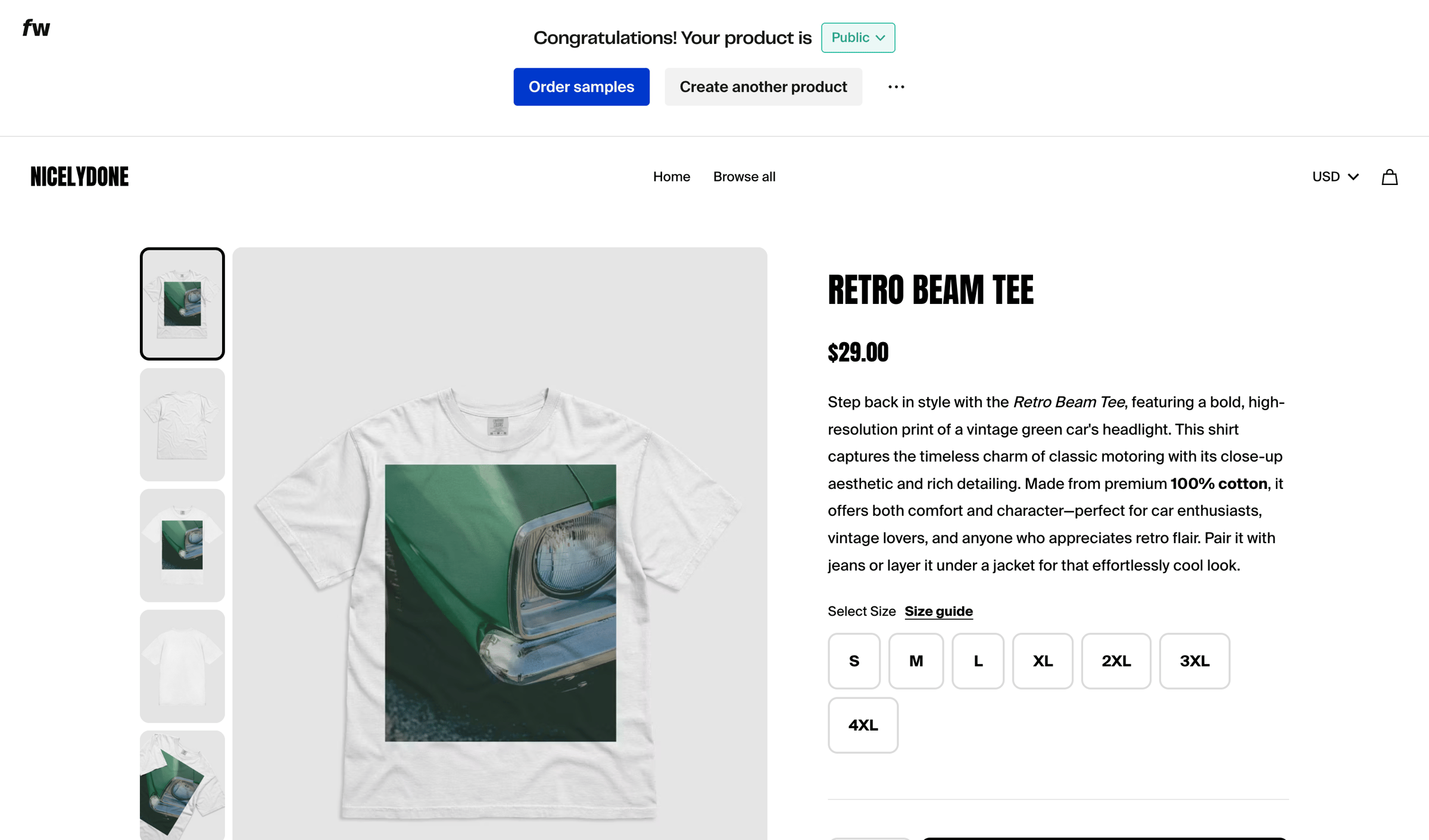 Fourthwall - Retro Beam Tee – Dashboard screen