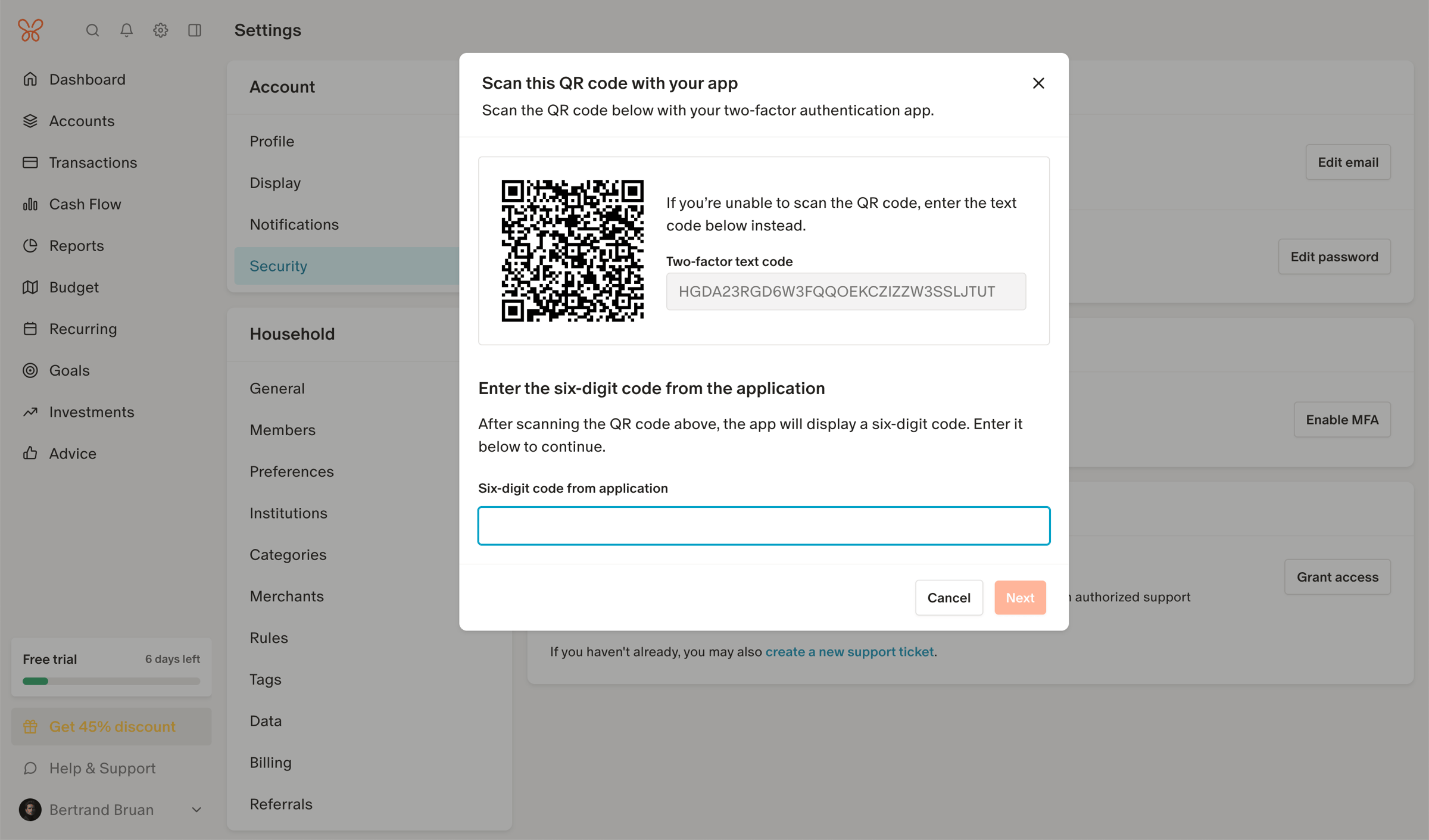 Monarch - Security Settings screen