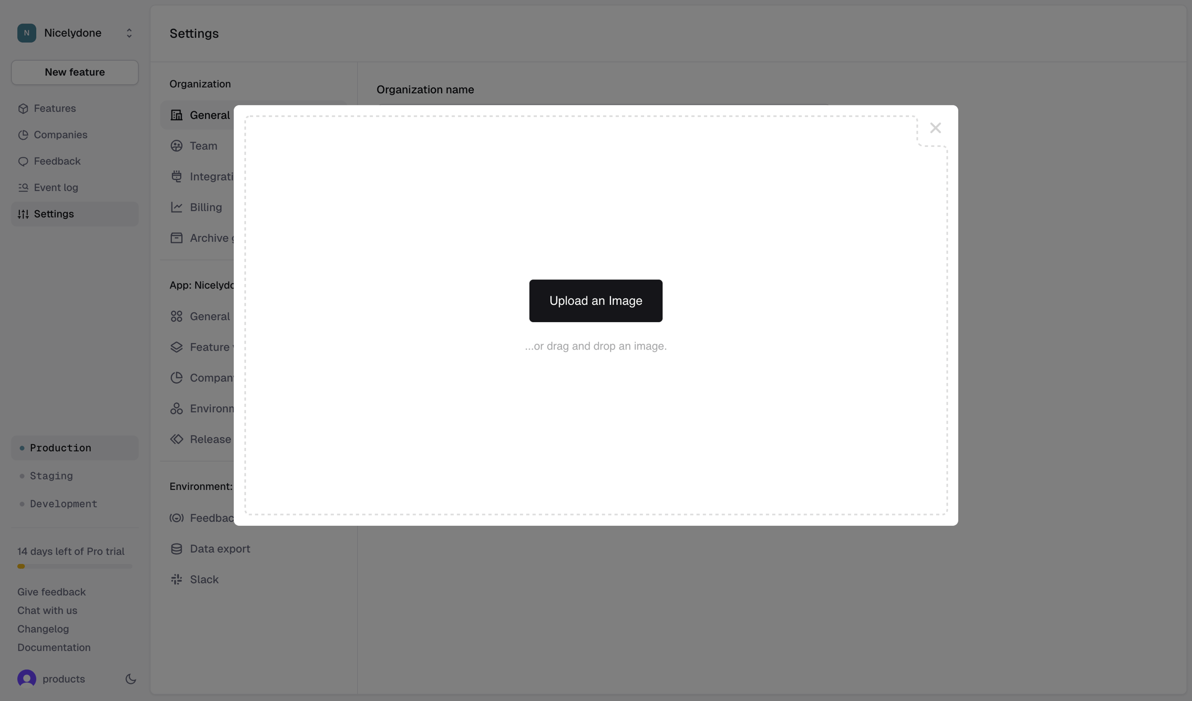 Reflag - Settings › Organization › General screen