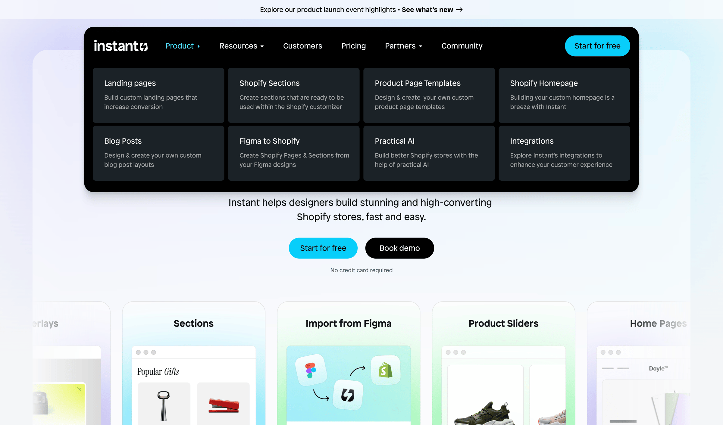 Instant - Instant Landing Page Builder for Shopify | All-visual, No-code screen