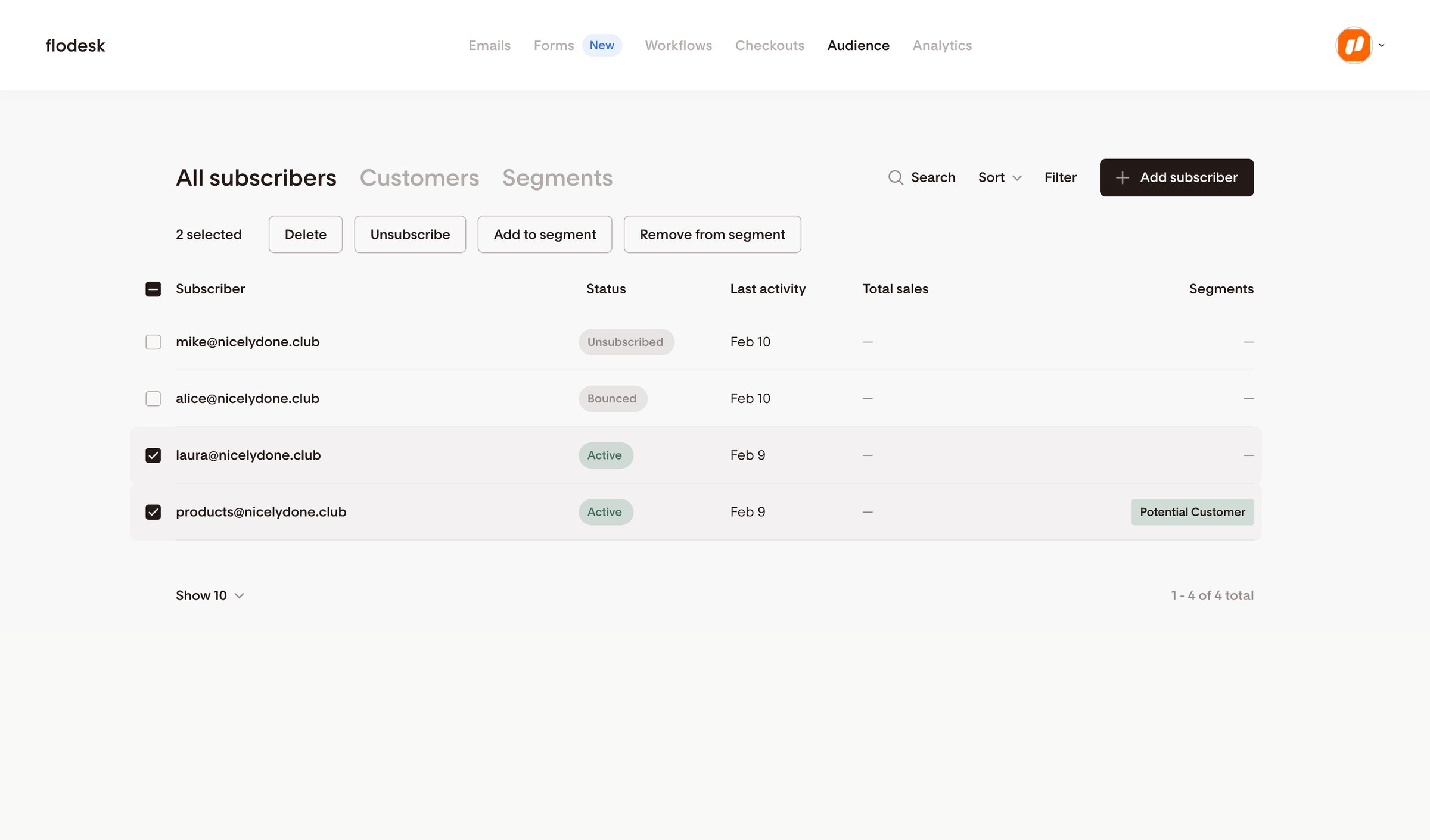 Flodesk - Subscribers | Flodesk screen