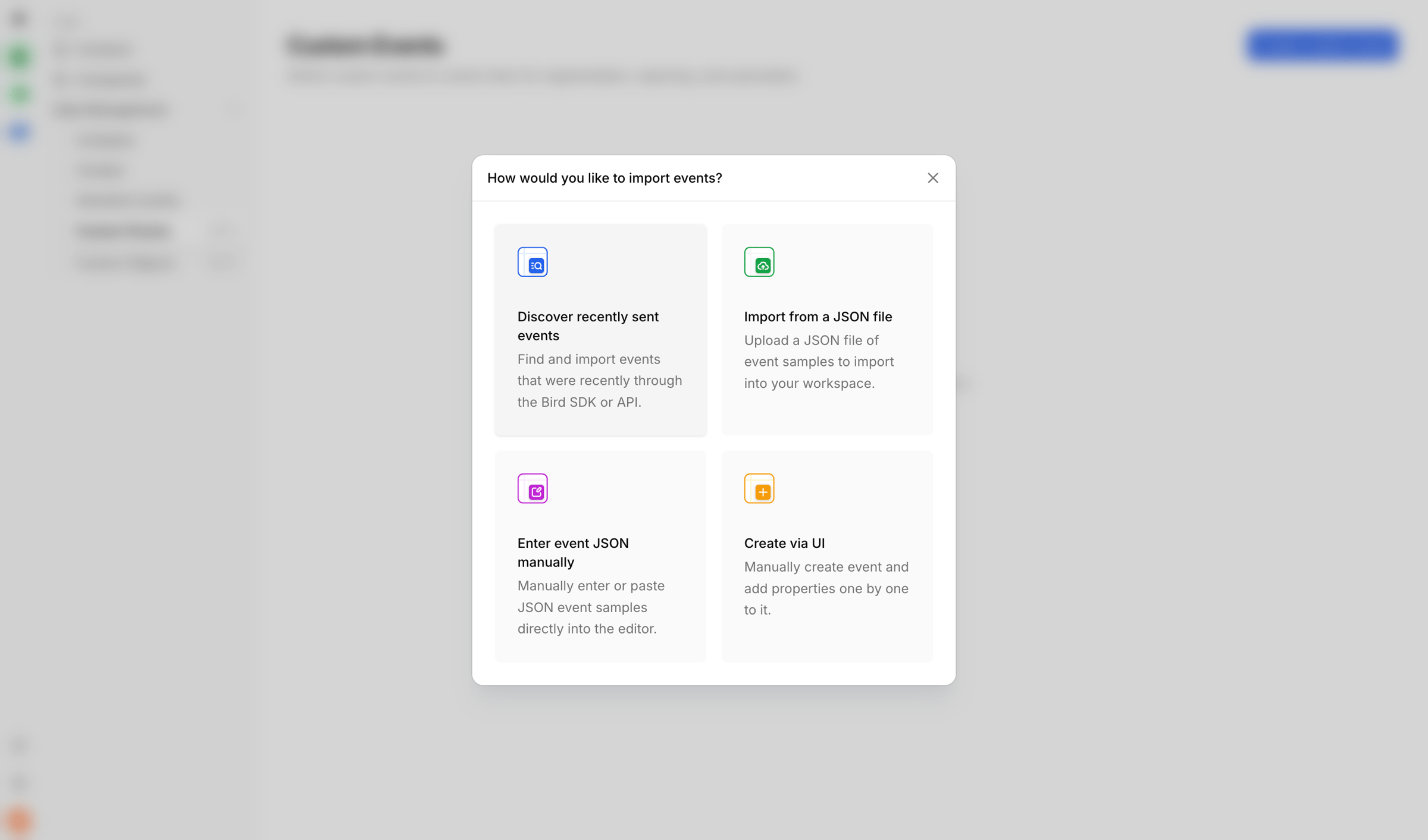 Bird - Custom Events | Bird screen
