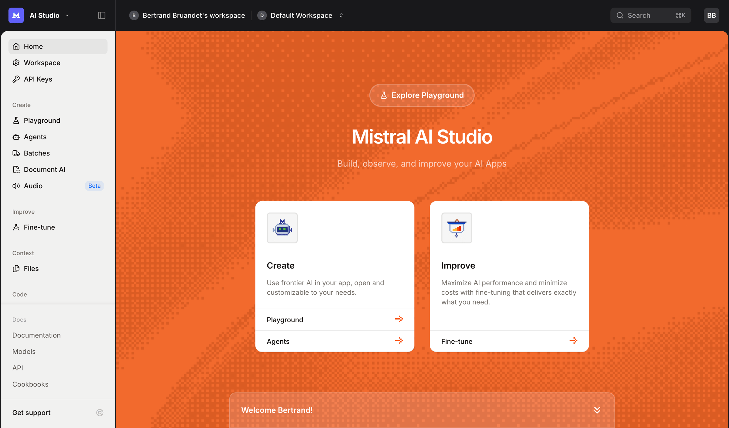 Mistral - AI Studio - Mistral AI screen