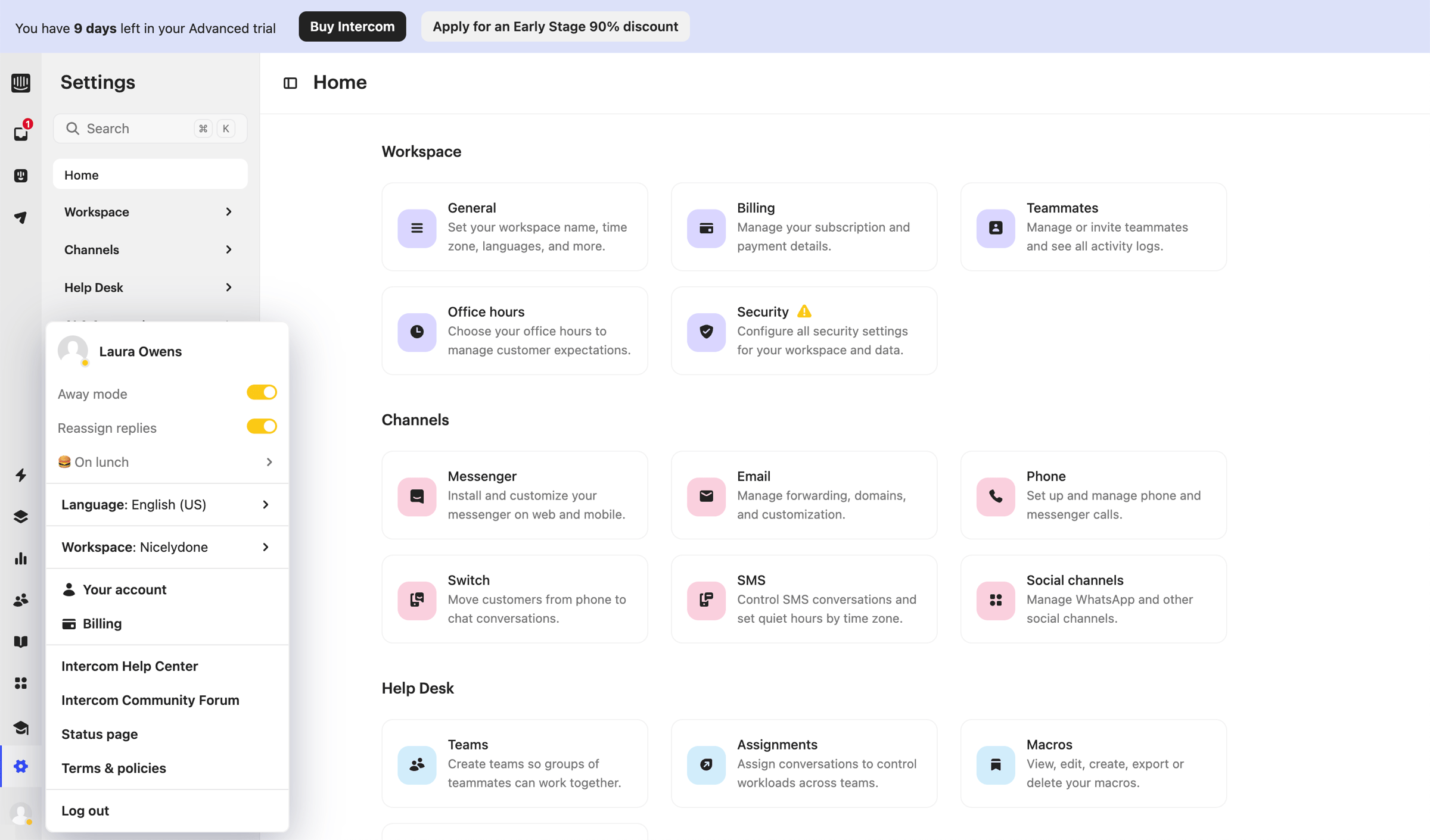 Intercom - Settings | Nicelydone Intercom screen