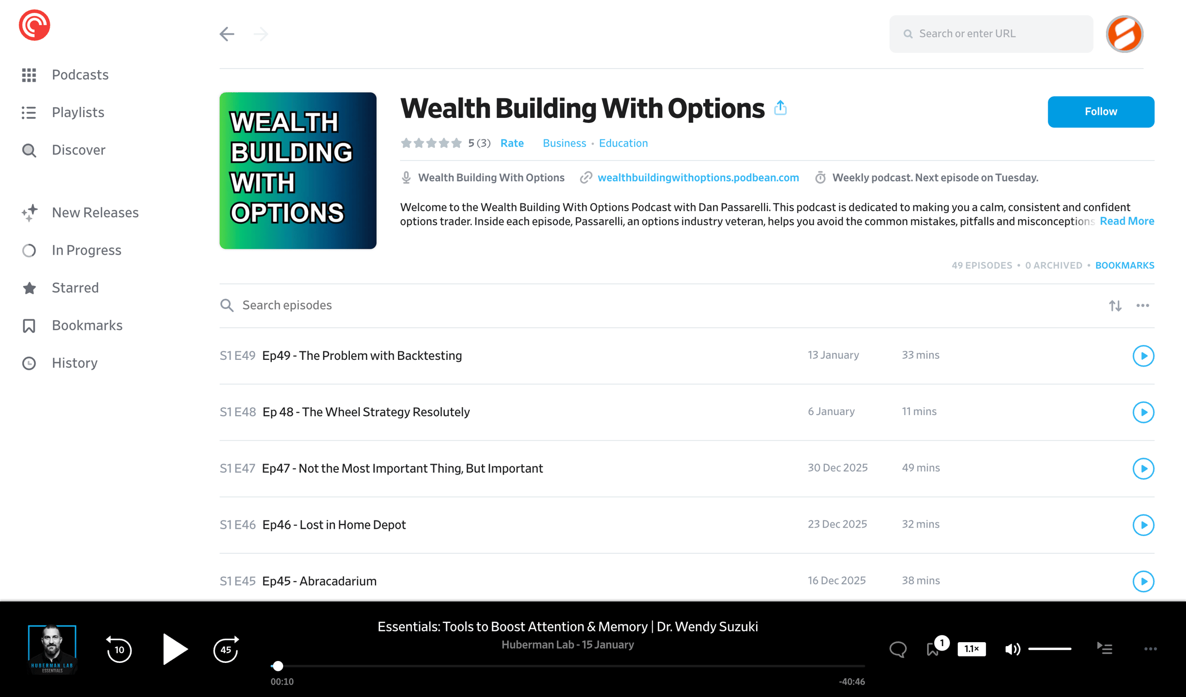 Pocket Casts - Wealth Building With Options - Pocket Casts screen