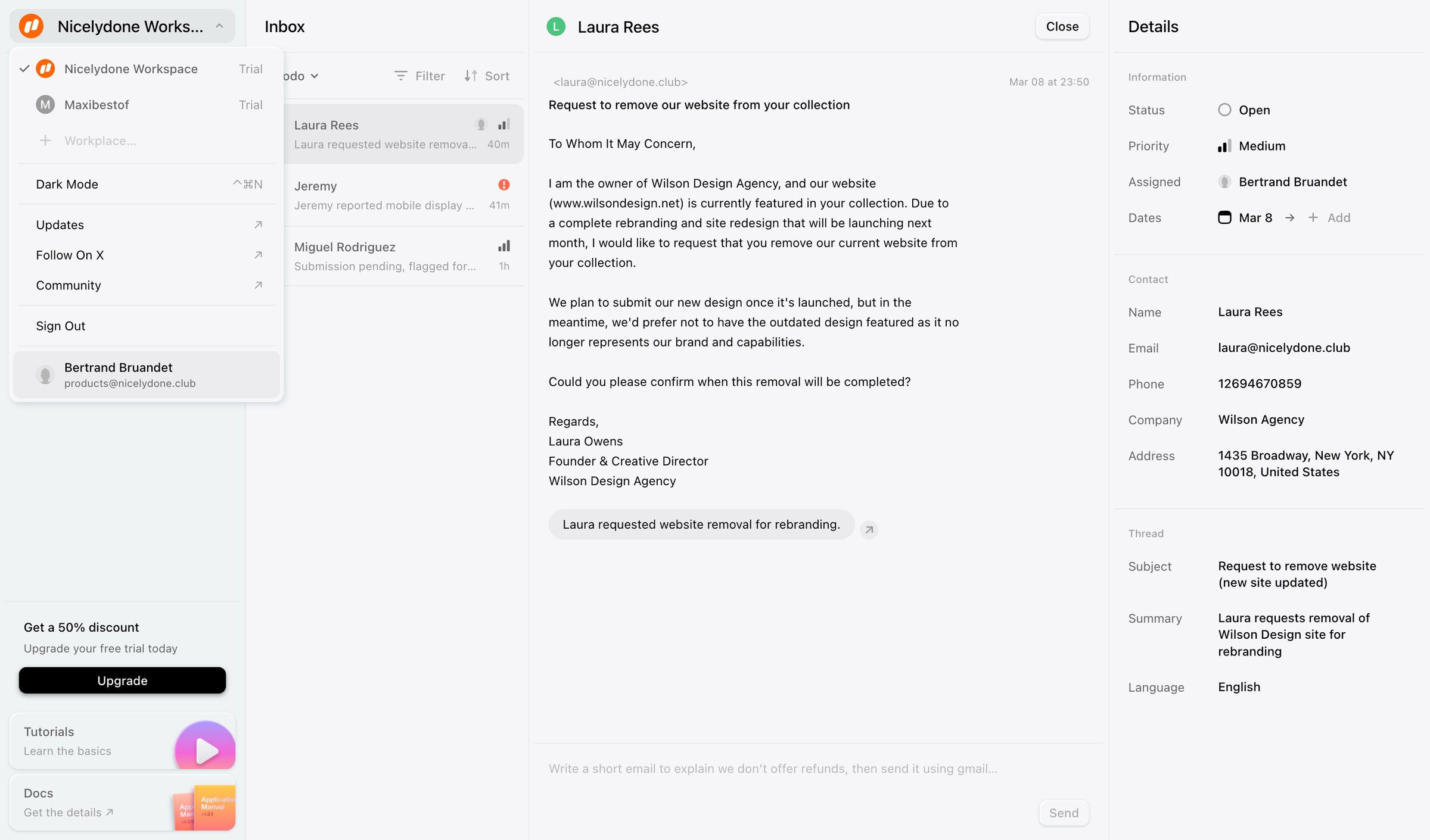 Lemni - Inbox › Laura Rees screen