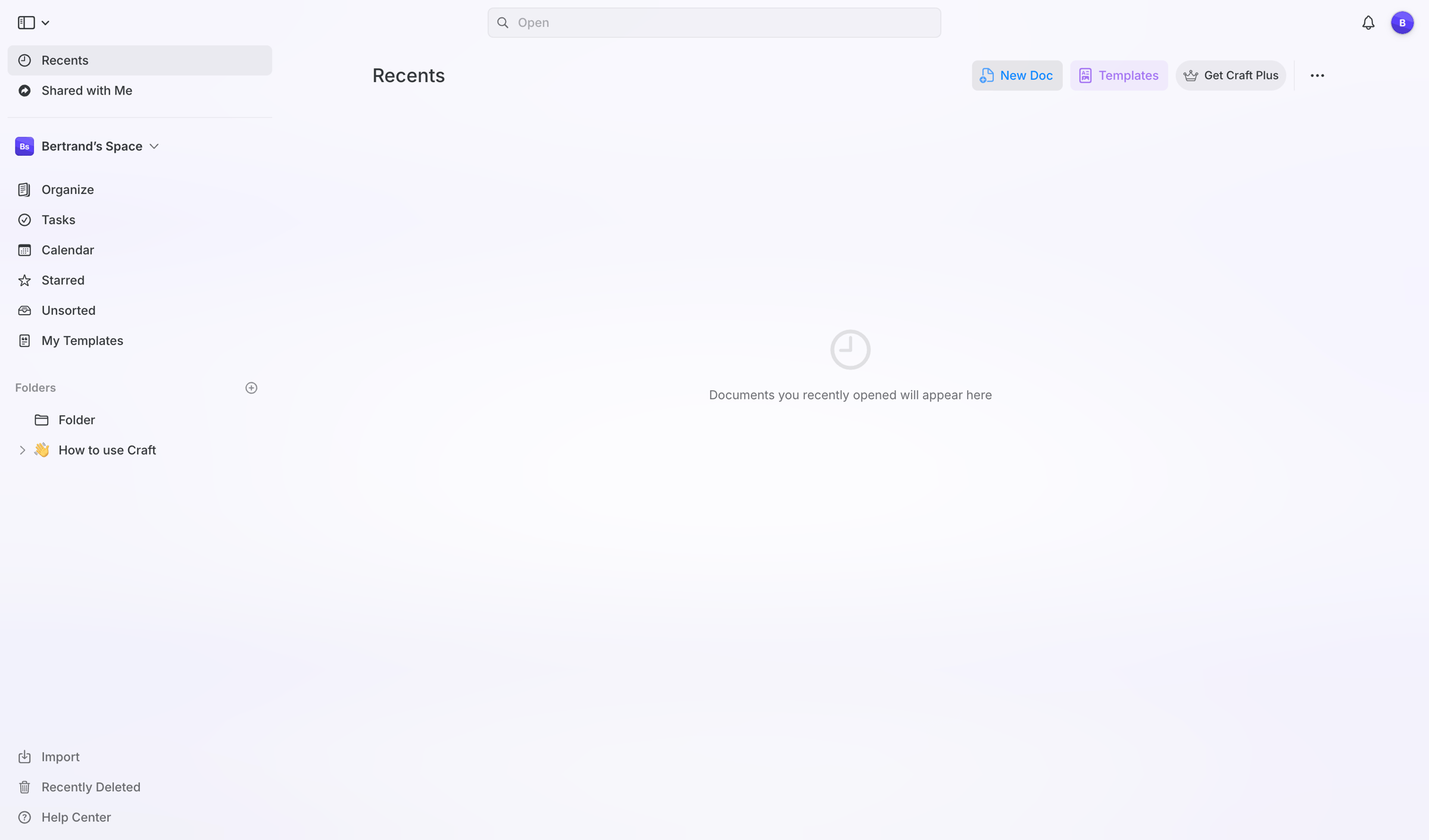 Craft - Recents screen