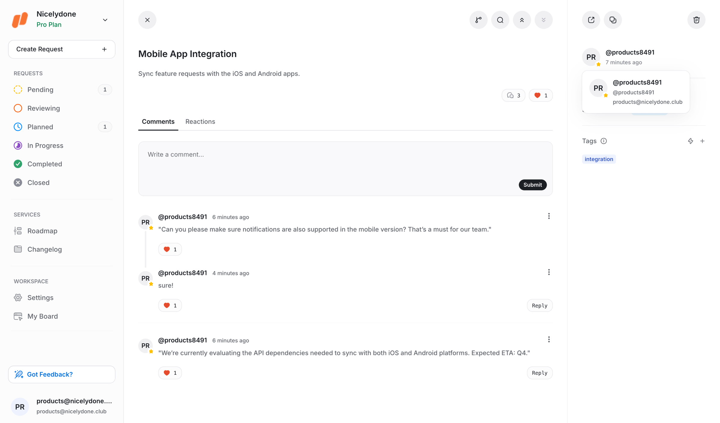 UserJot - Request | UserJot screen