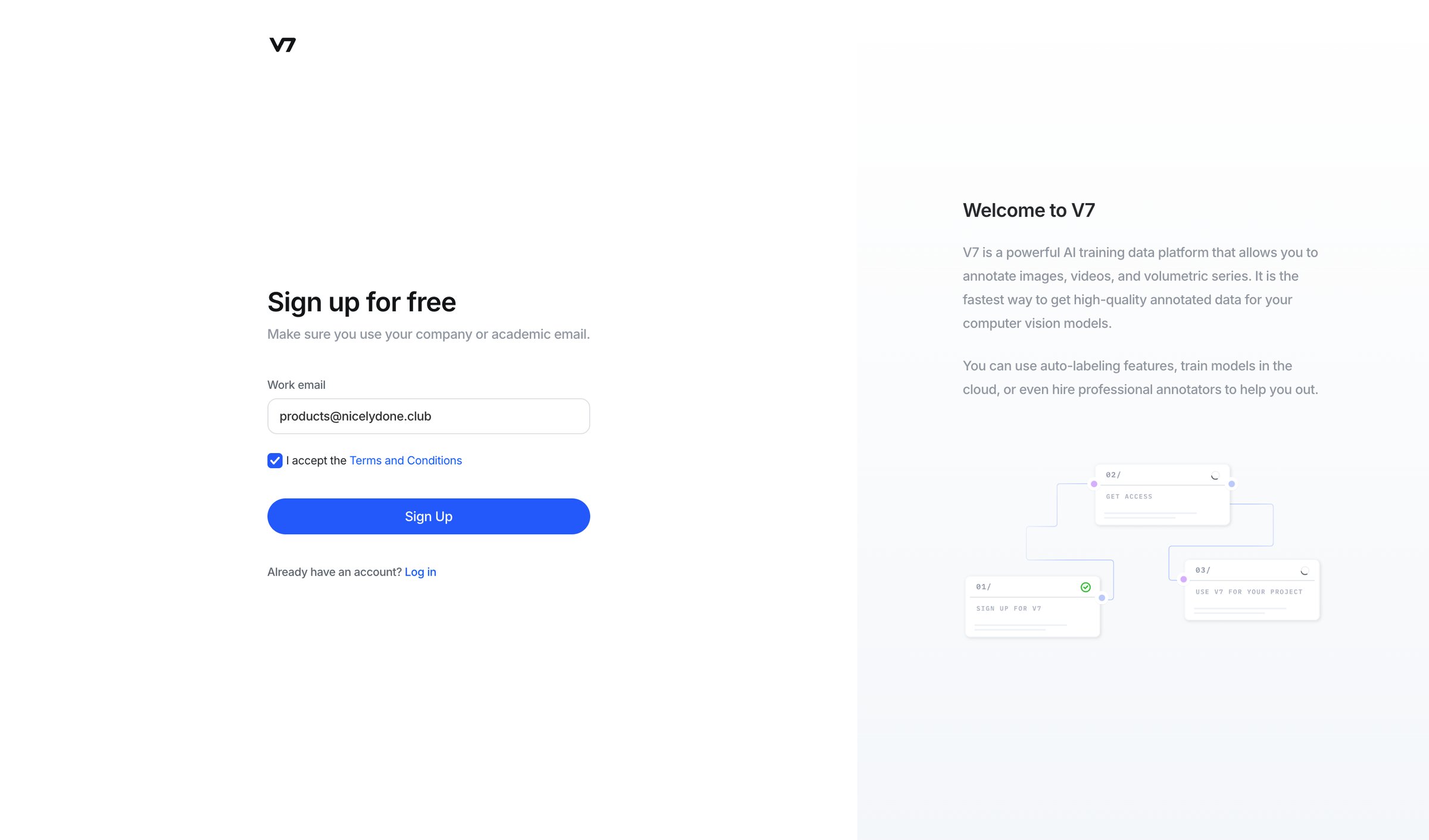V7 - Try V7 for Free - Training Data Platform screen
