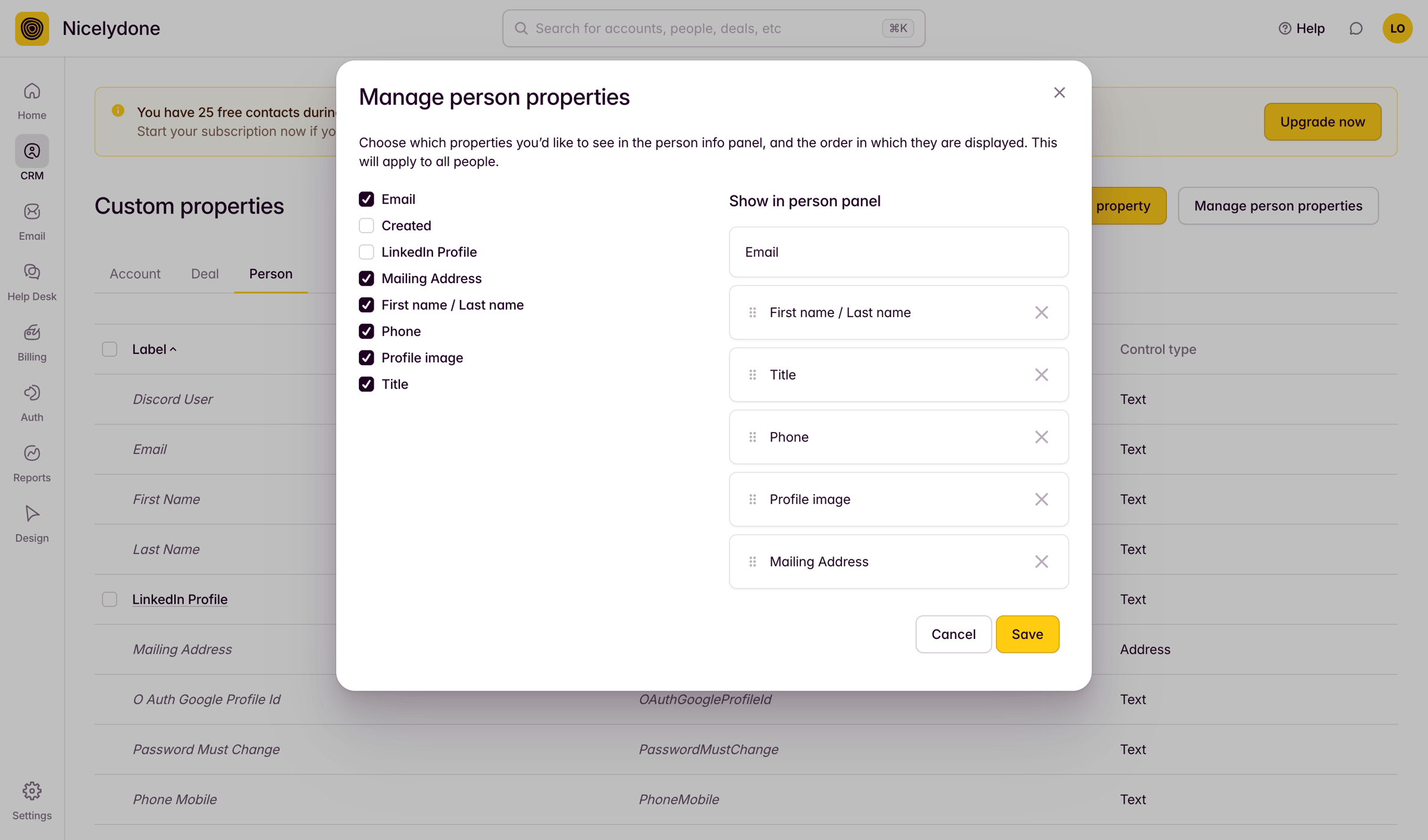 Outseta - Custom Properties screen