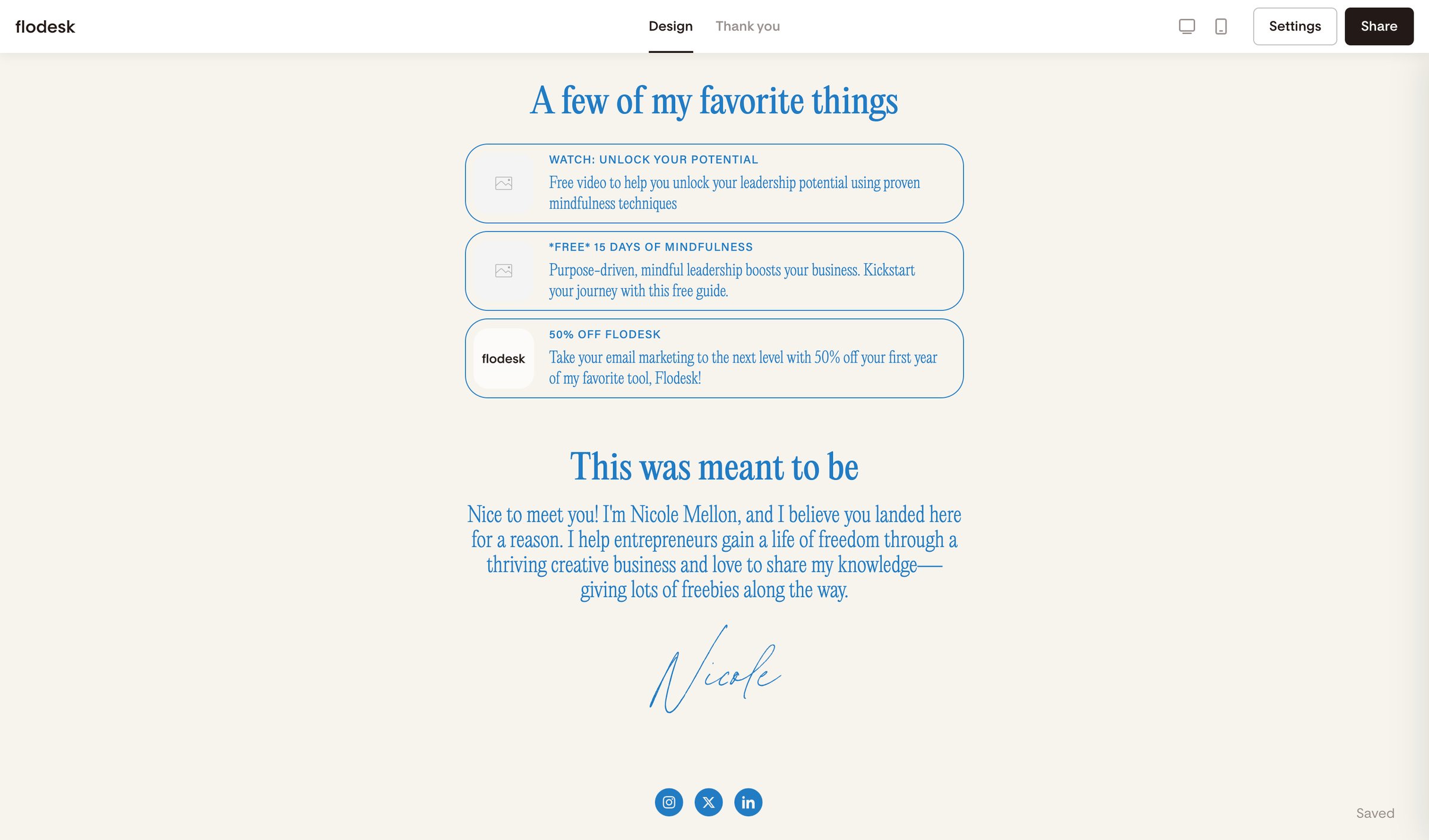 Flodesk - Simple link in bio | Flodesk screen