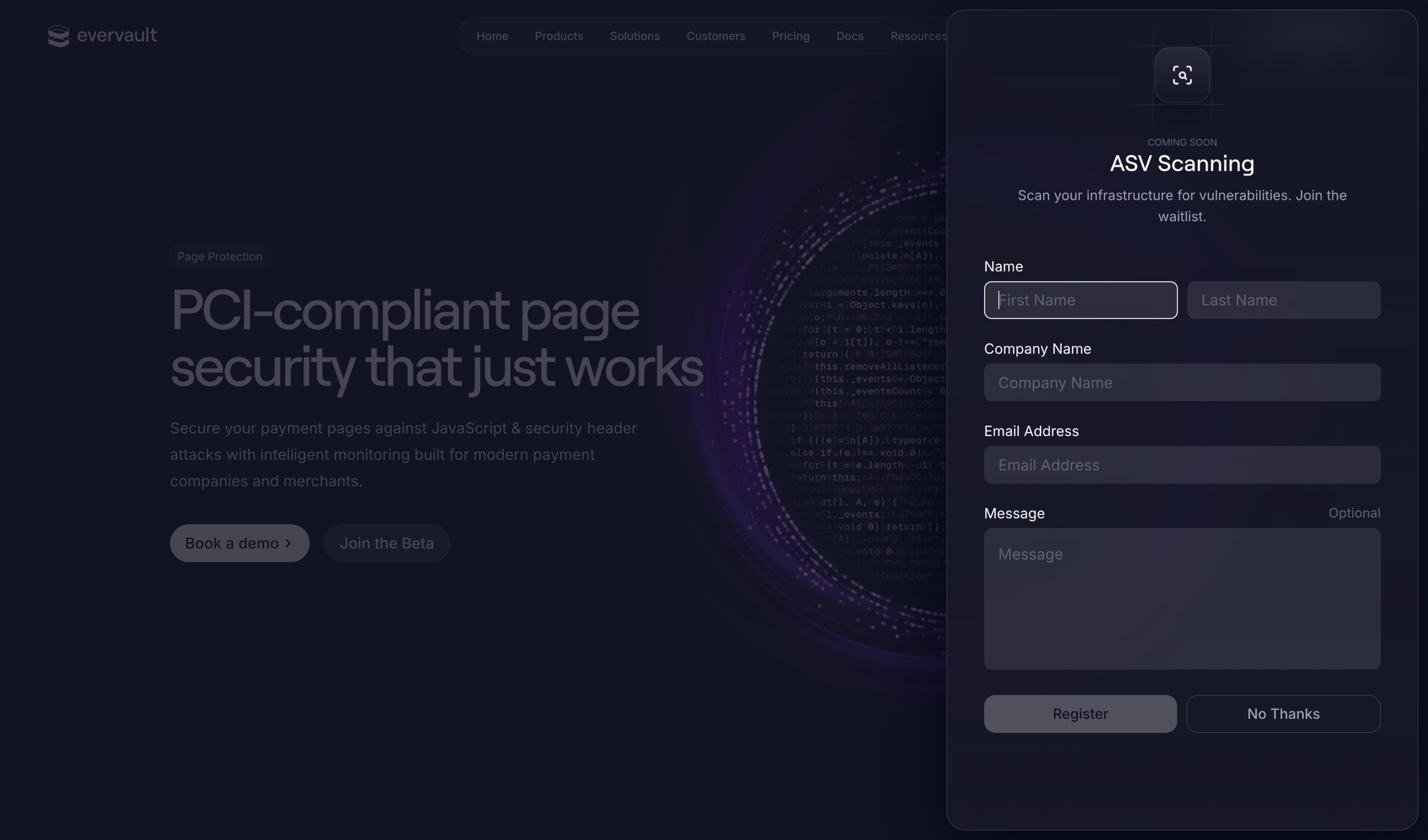 Evervault - Page Protection — Evervault screen