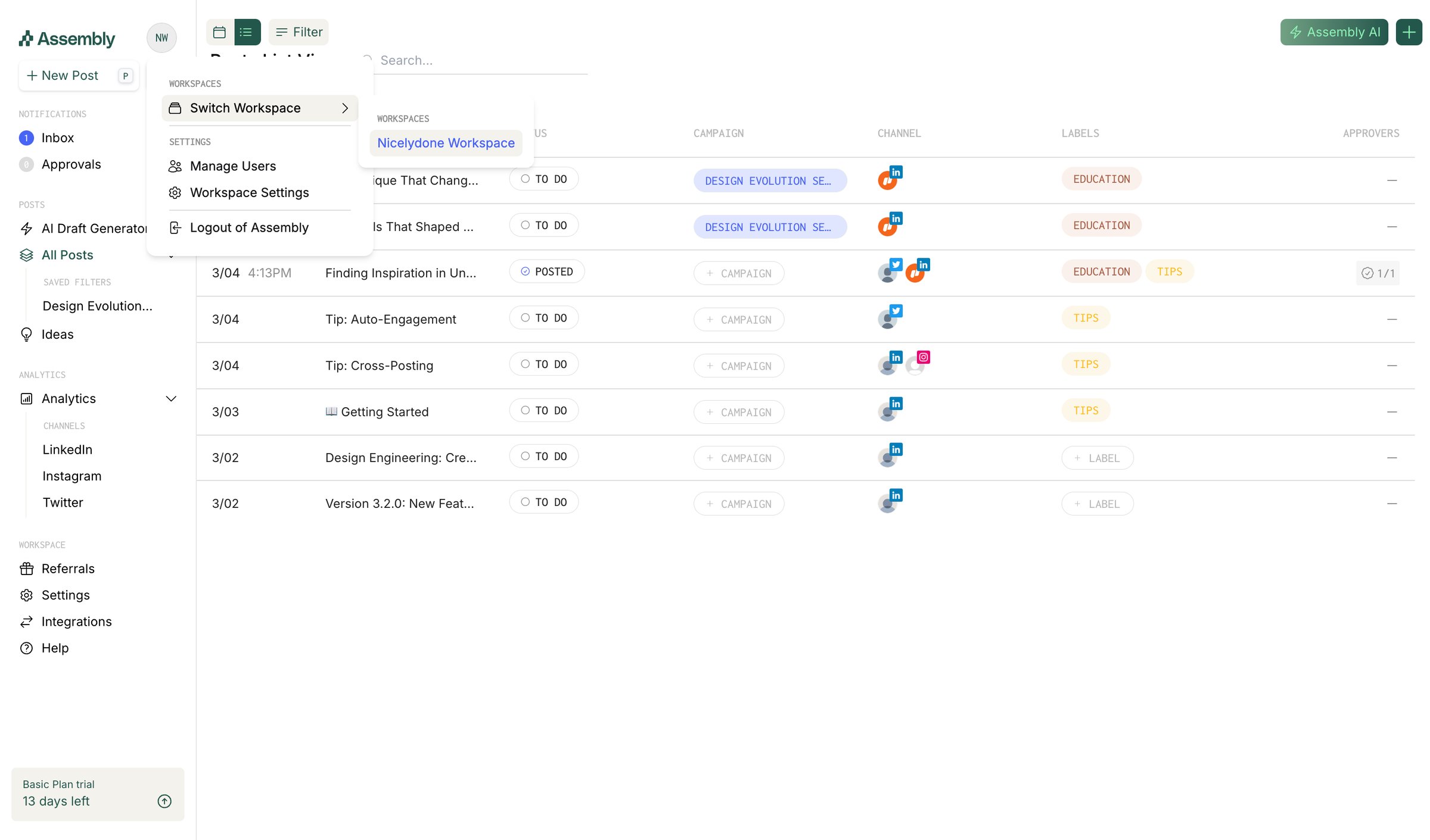 Assembly - Calendar screen