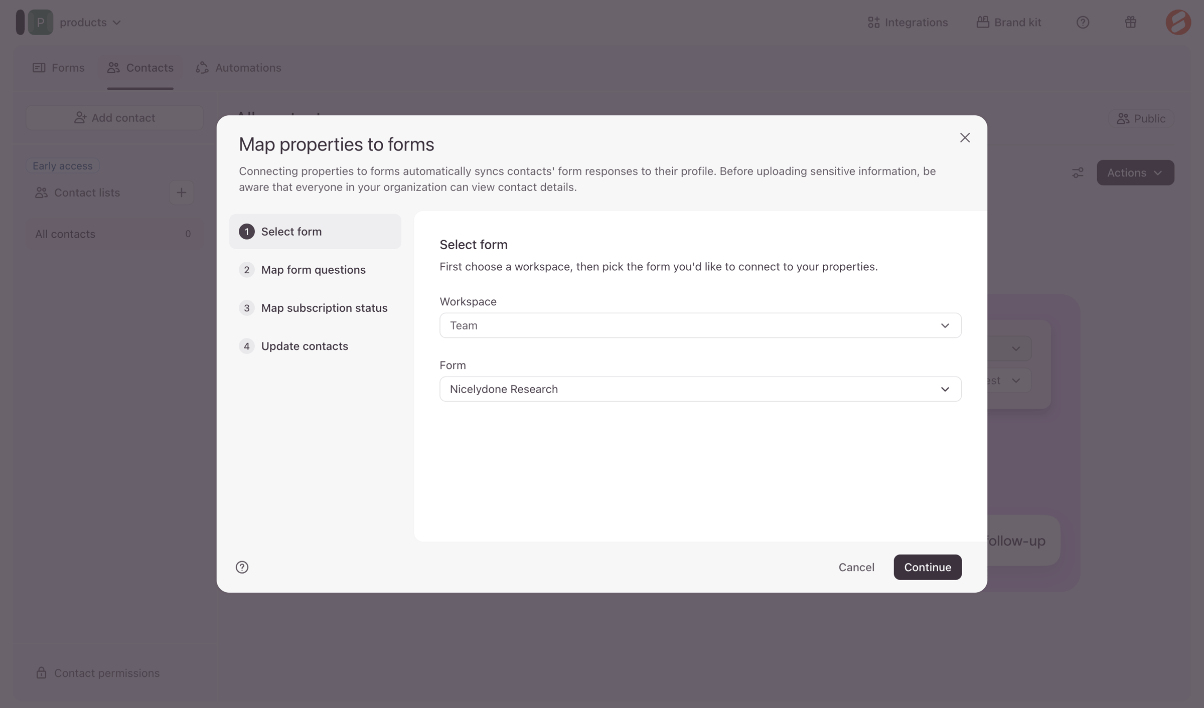 Typeform - Typeform - Contacts screen