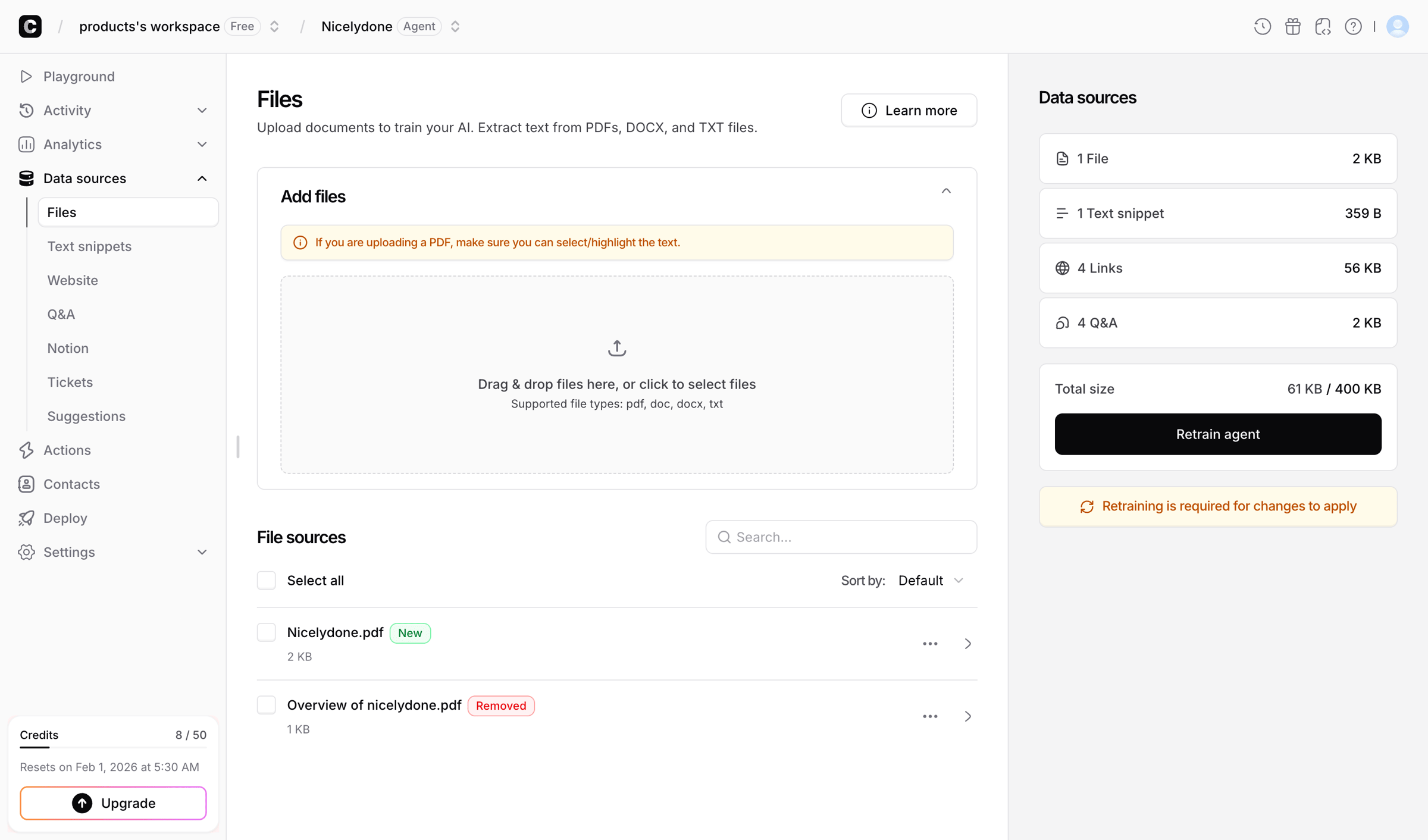 Chatbase - Files - Chatbase screen