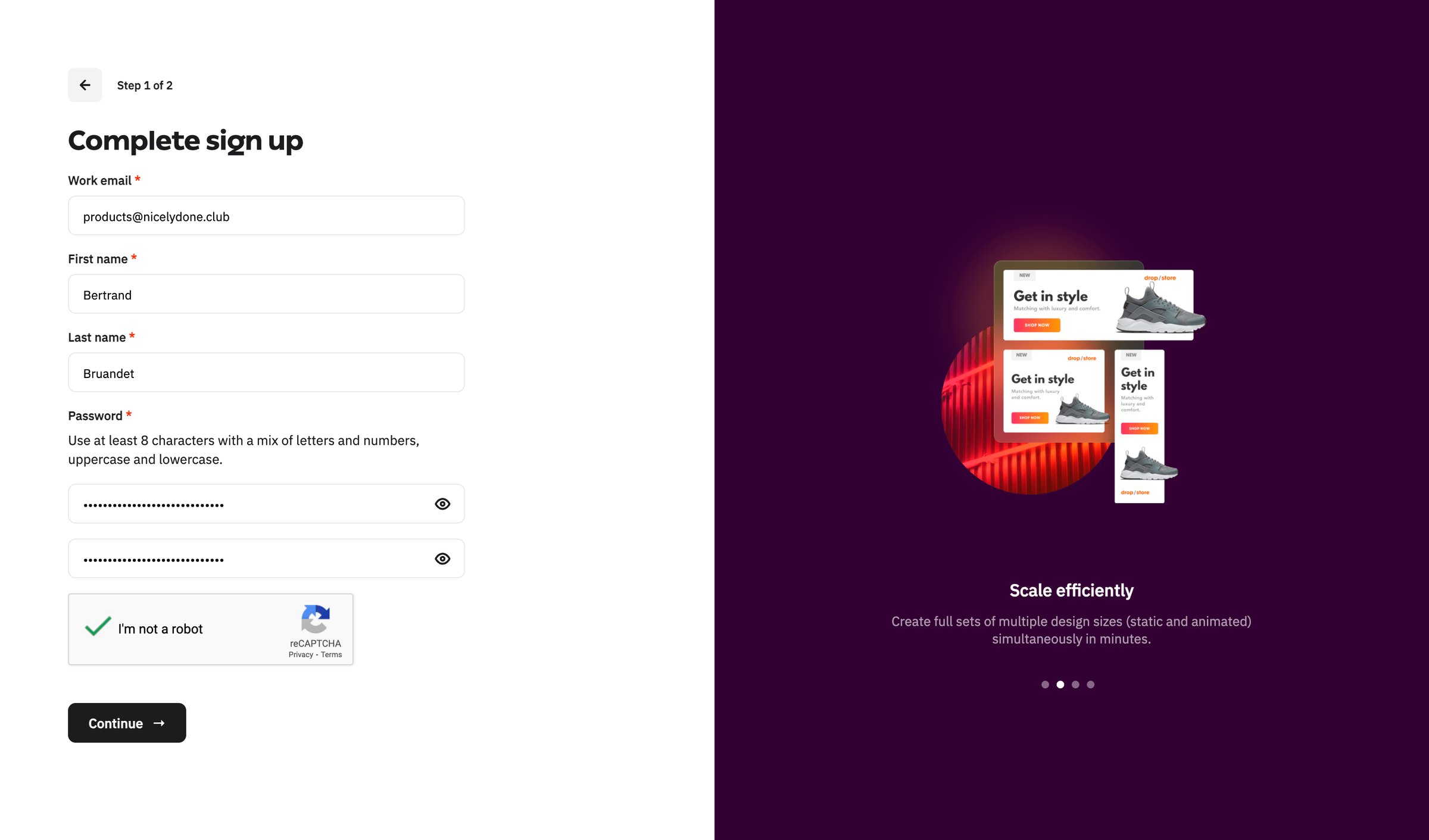 Creatopy - Create account - Creatopy screen