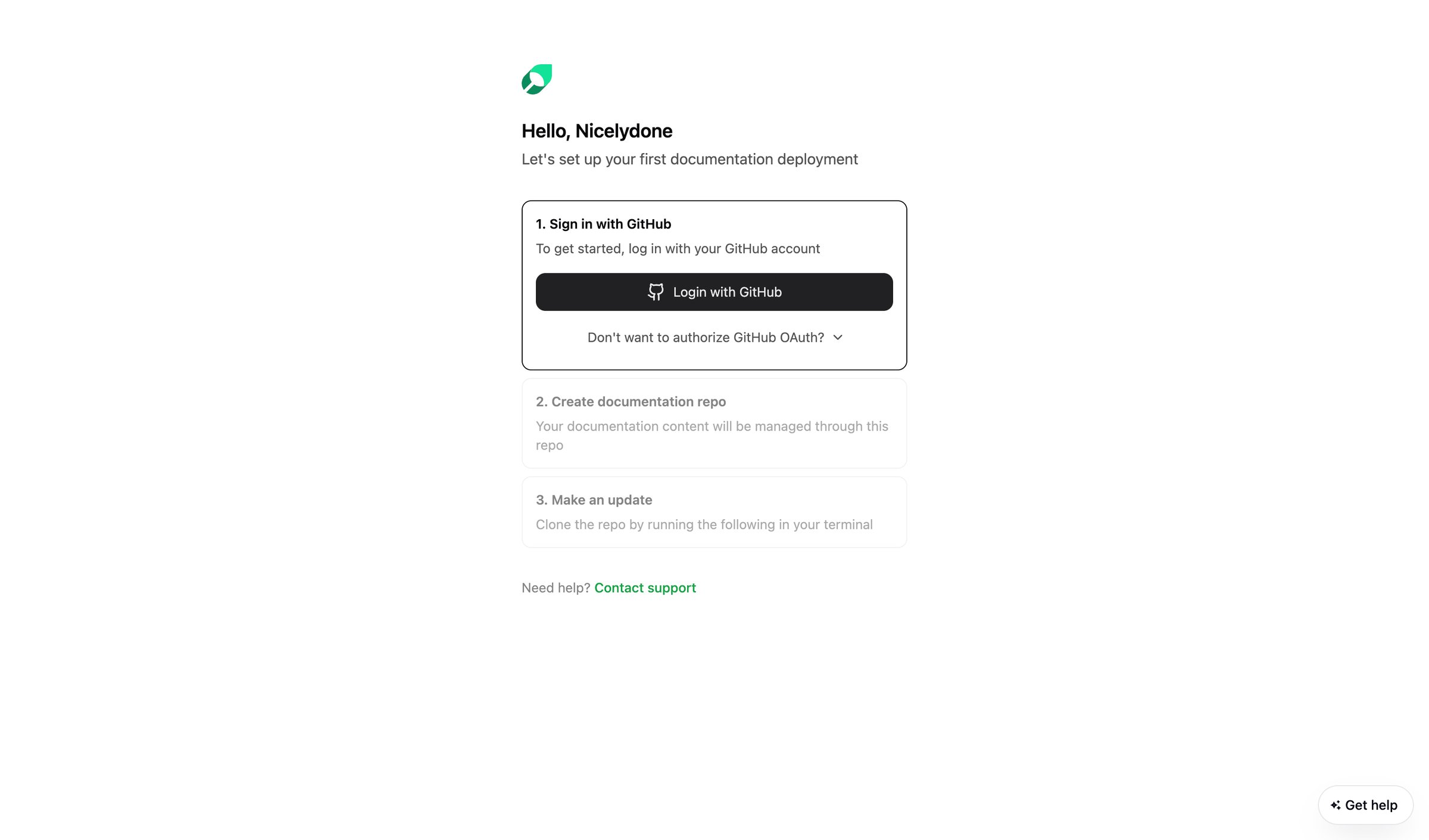 Mintlify - Onboarding - Mintlify screen