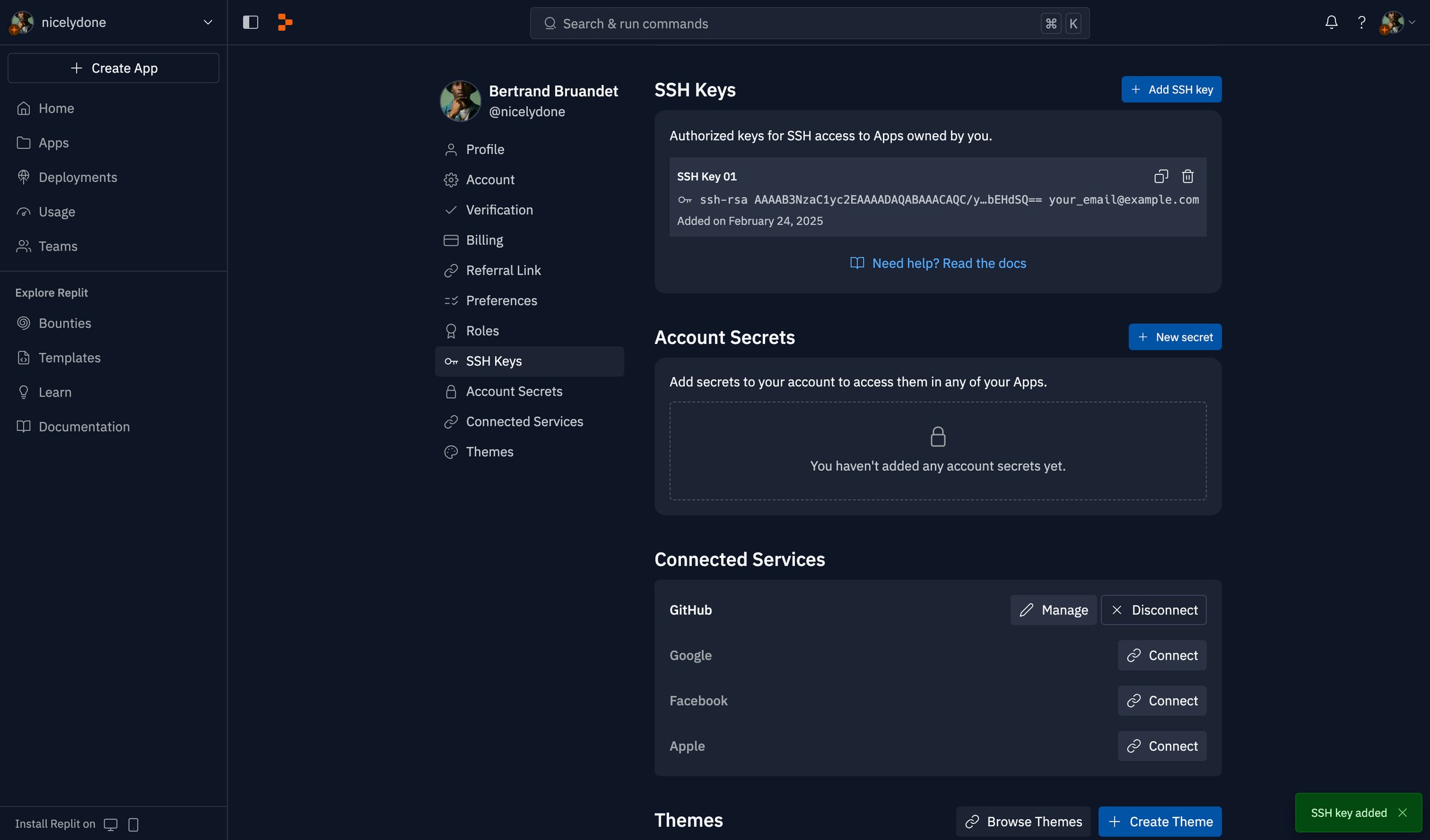 Replit - Account - Replit screen
