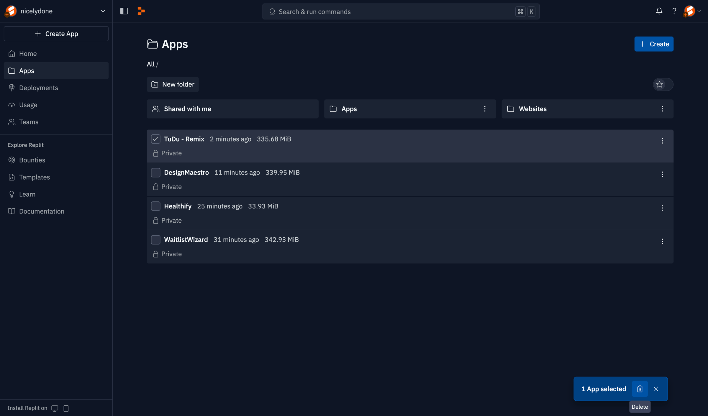 Replit - Apps - Replit screen