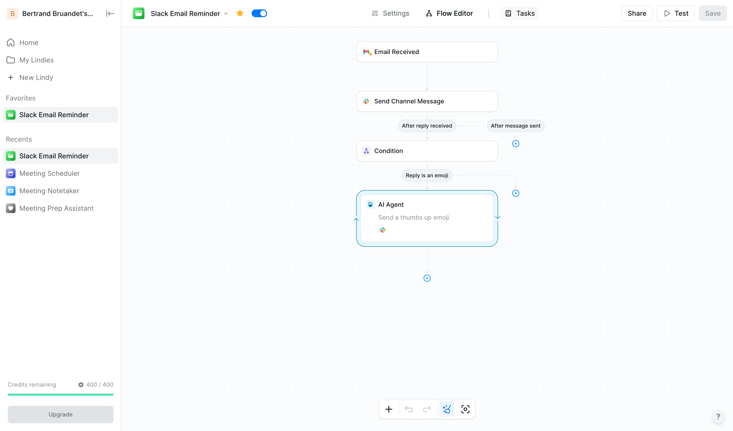 Lindy - Slack Email Reminder - Lindy screen