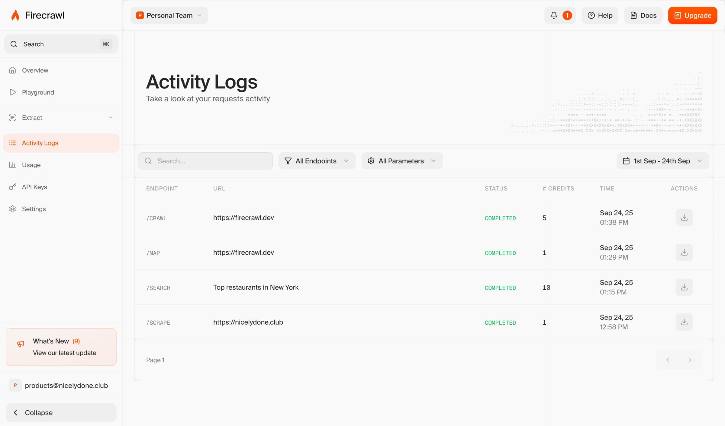 Firecrawl - Logs | Firecrawl screen