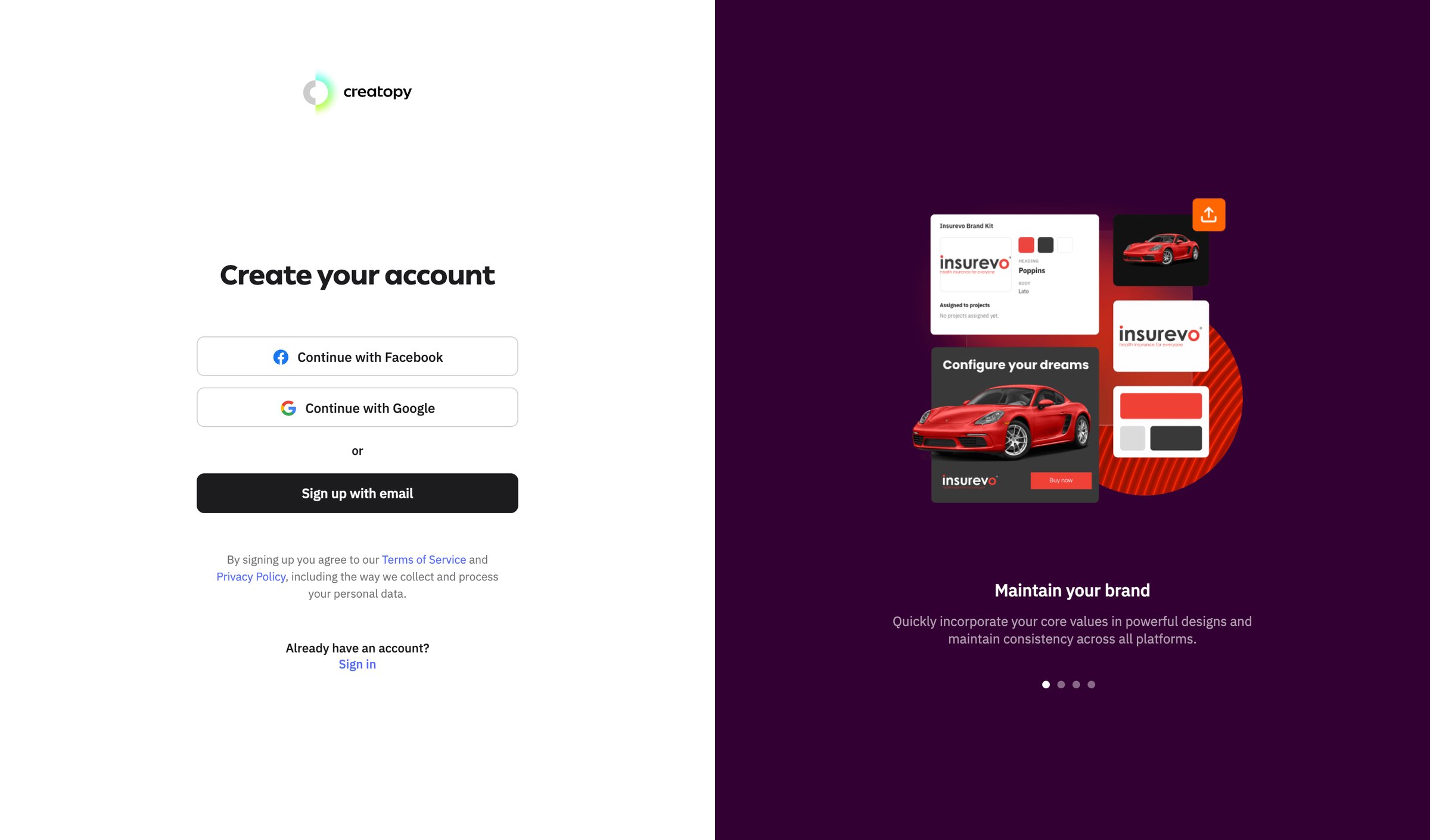 Creatopy - Create account - Creatopy screen