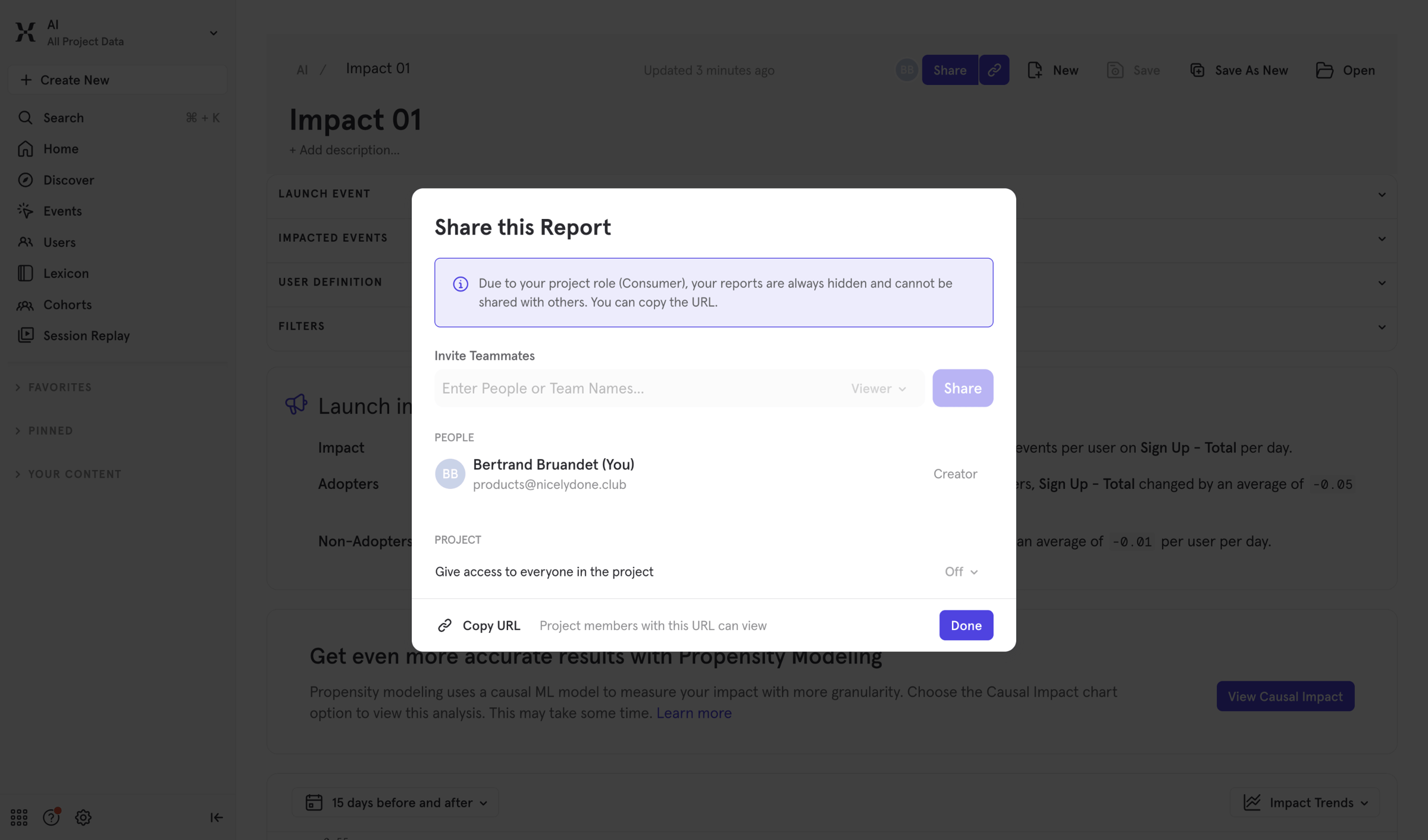 Mixpanel - Impact 01 - AI / Mixpanel screen