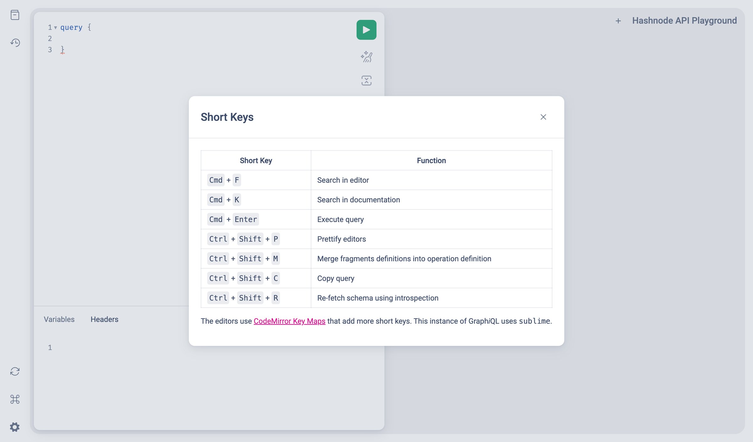 Hashnode - Hashnode API Playground screen