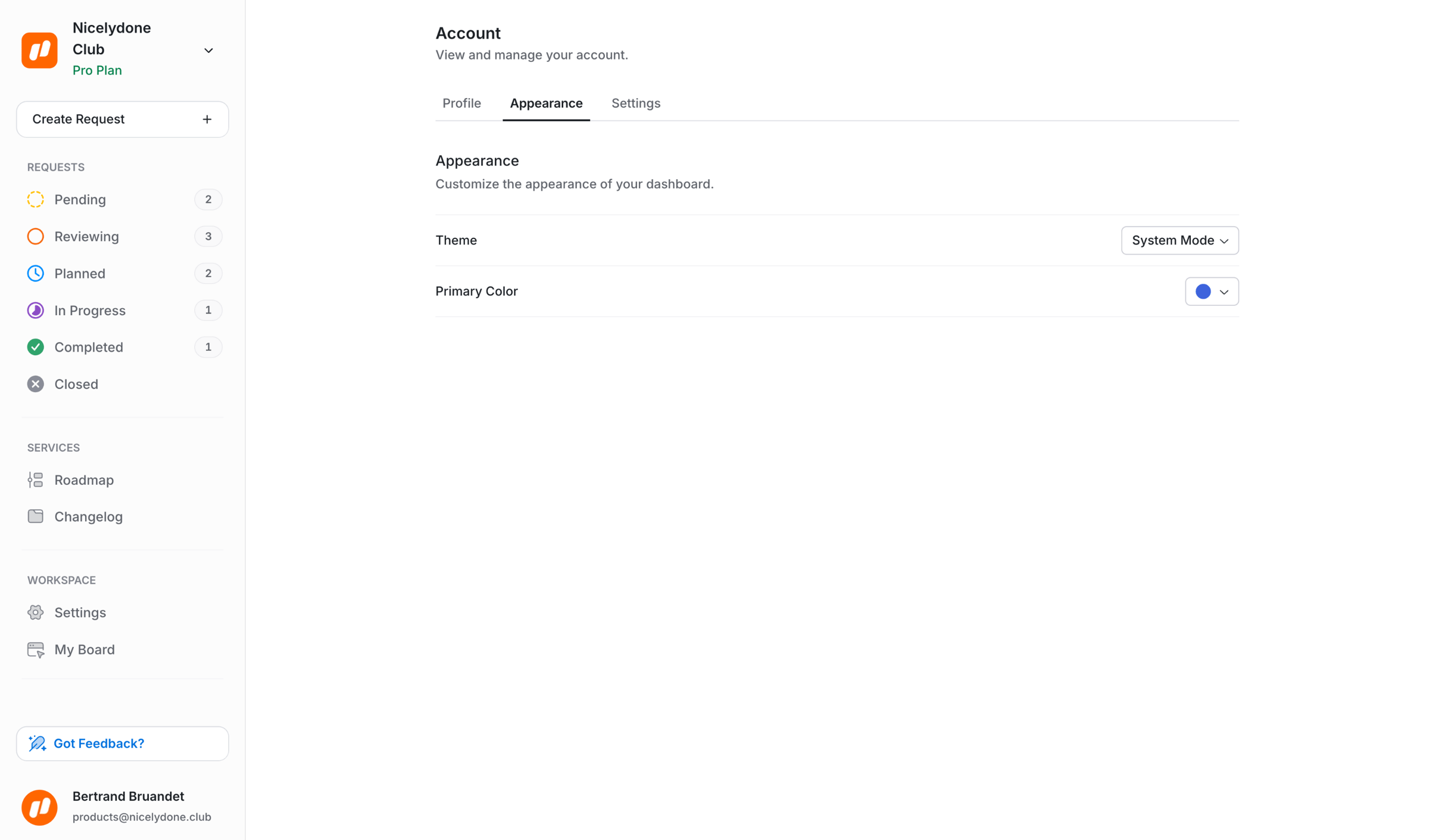UserJot - Appearance Settings | UserJot screen