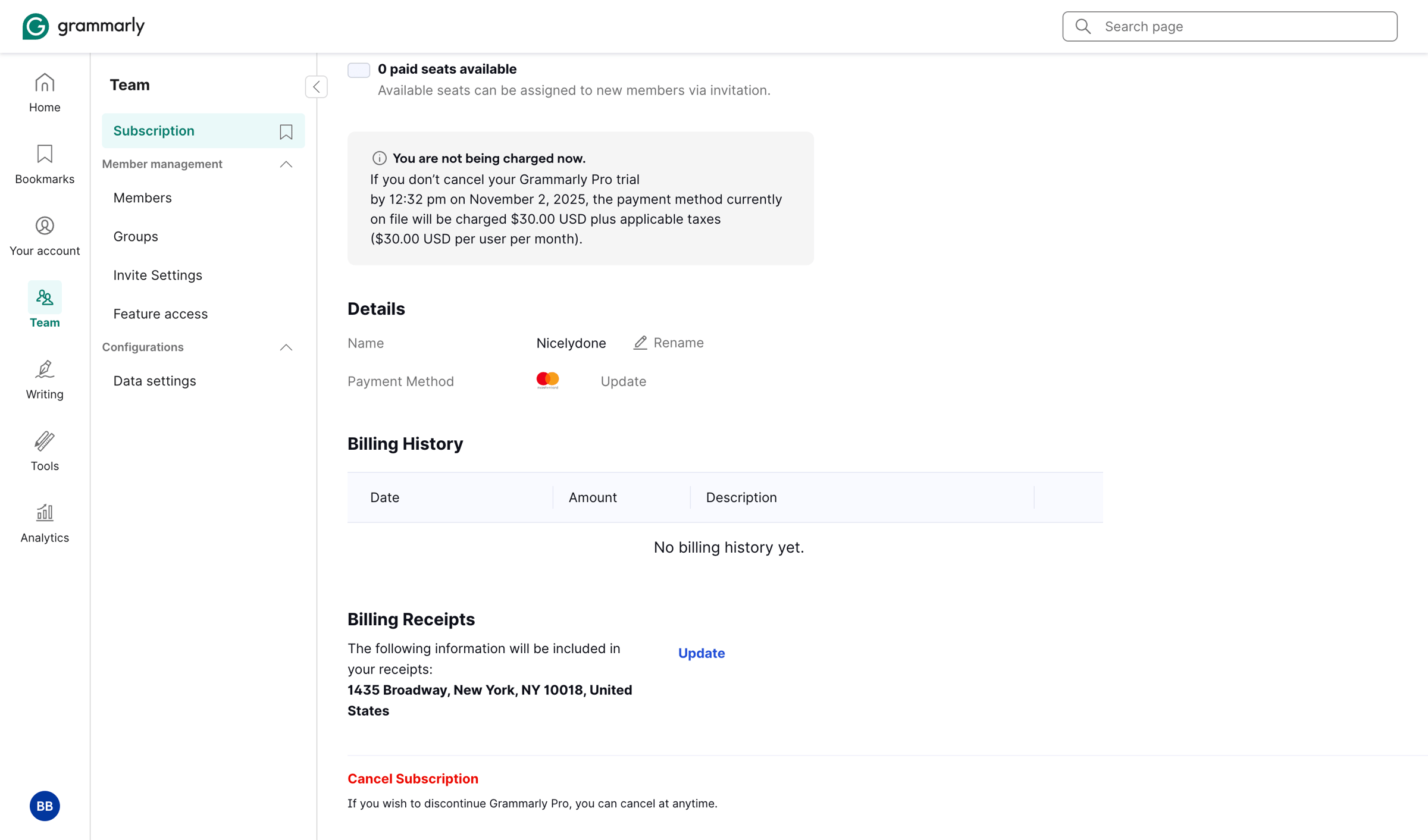 Grammarly - Account | Grammarly screen