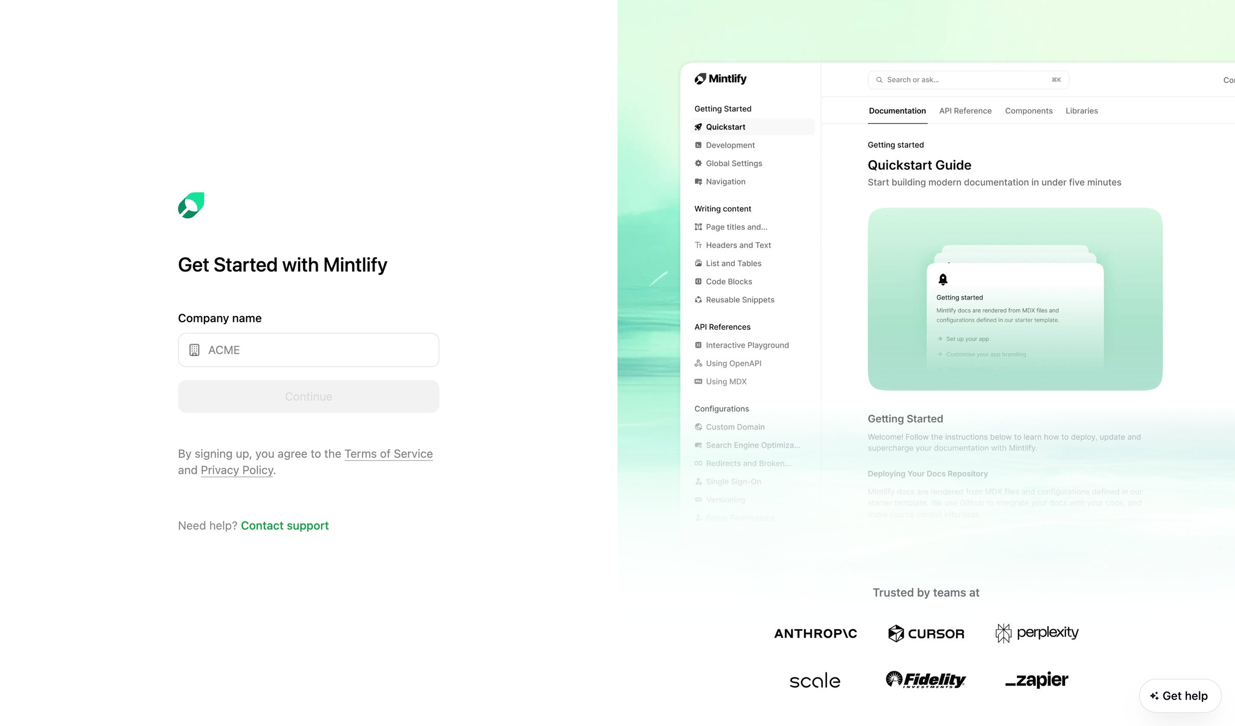 Mintlify - Sign Up - Mintlify screen