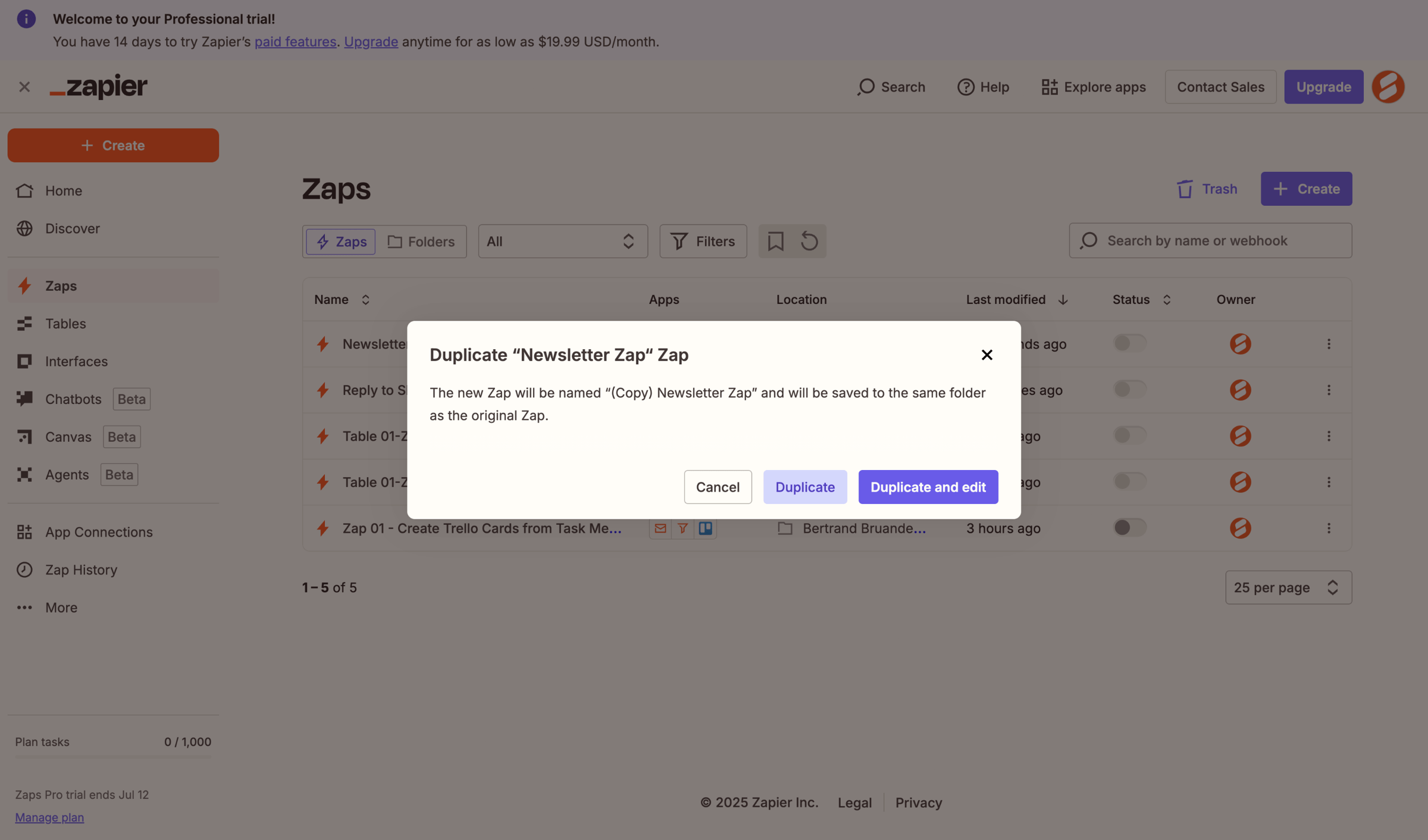 Zapier - Zaps | Zapier screen